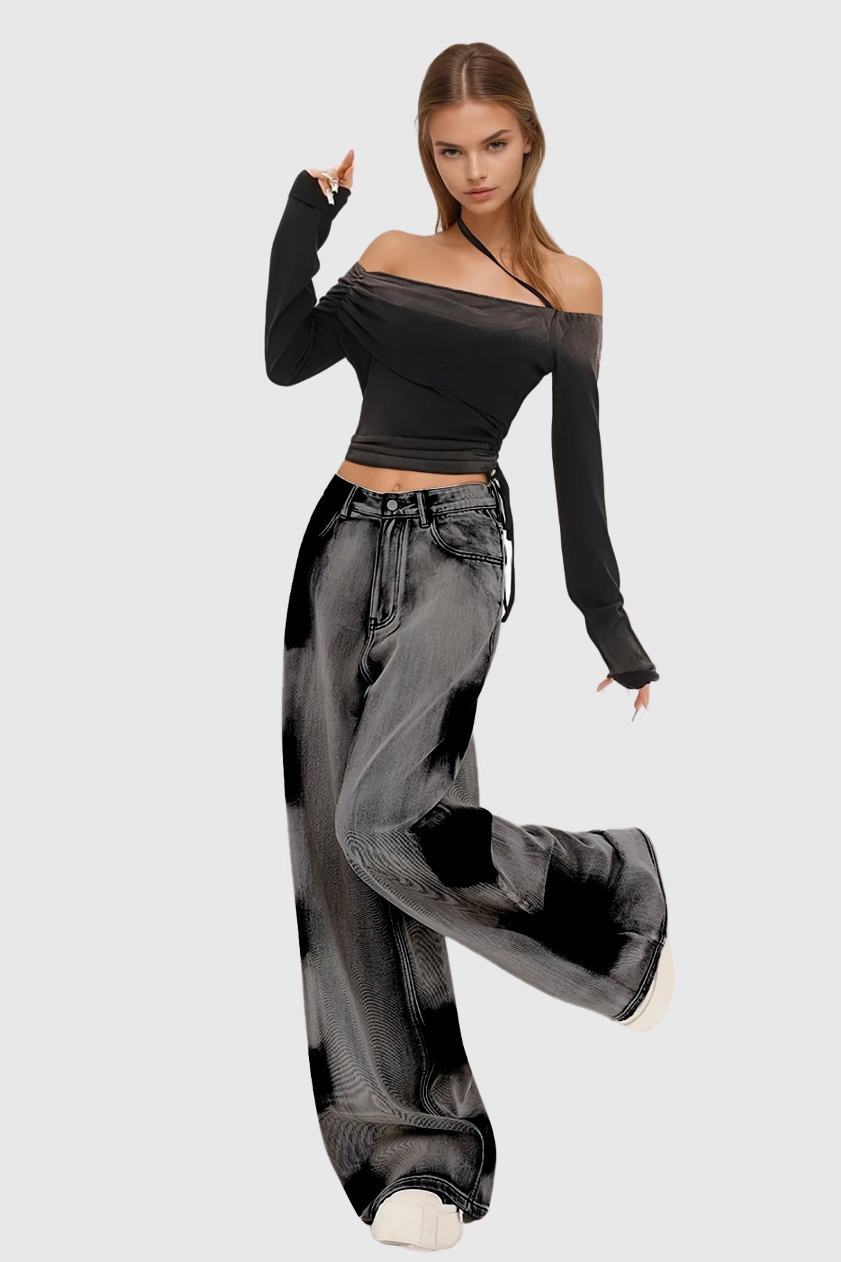 Beylke Tie Dye Asymmetric Jeans