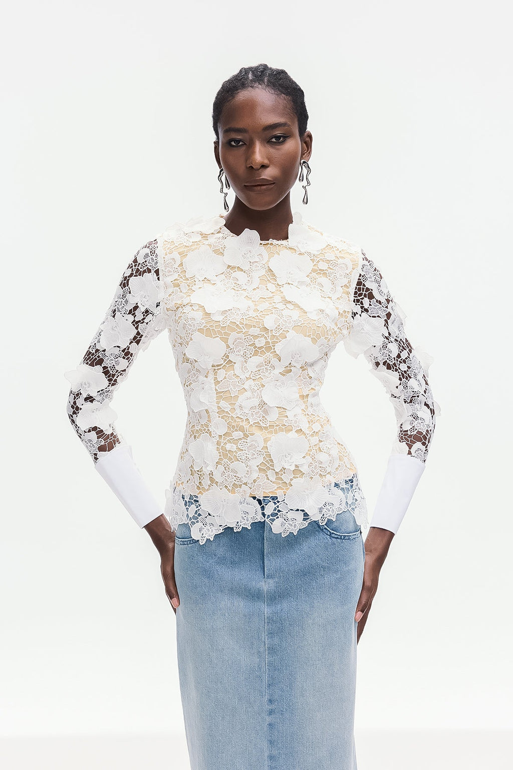 Bhishma Flower Cutout Lace Top