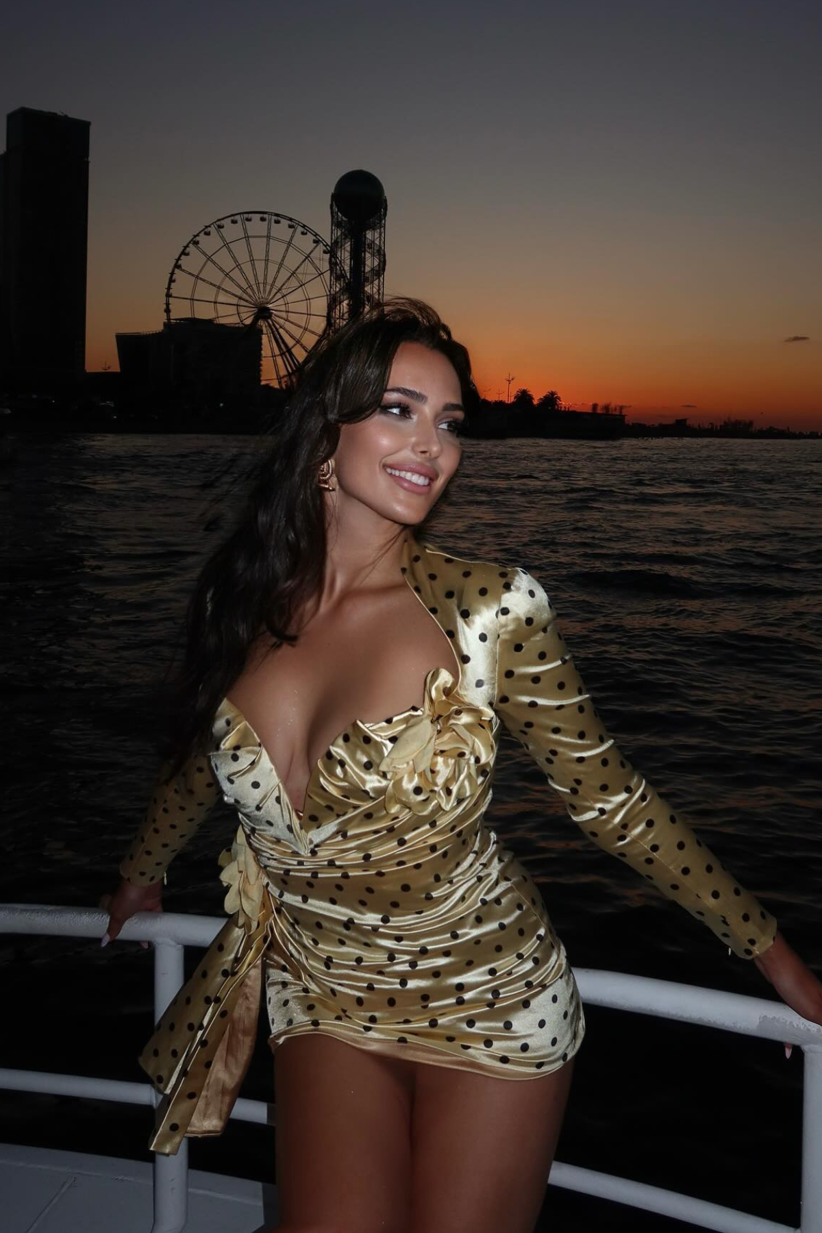 Biaggio Dot Flower Ruch Mini Dress In Yellow