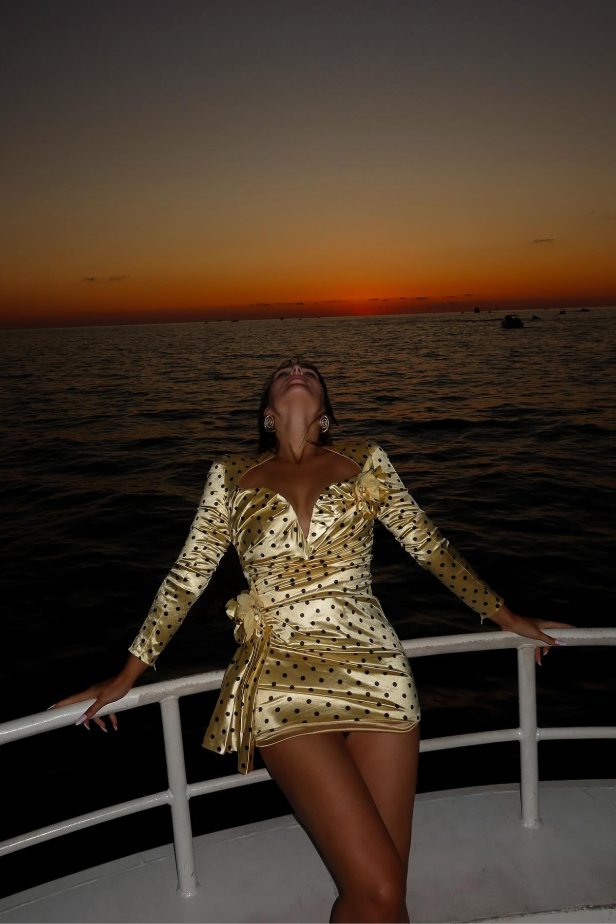 Biaggio Dot Flower Ruch Mini Dress In Yellow