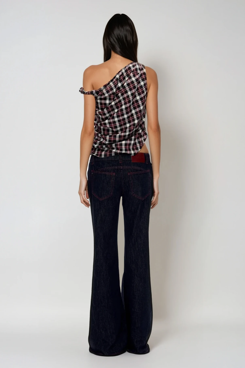 Bianca Grid One Shouder Ruch Top In Black