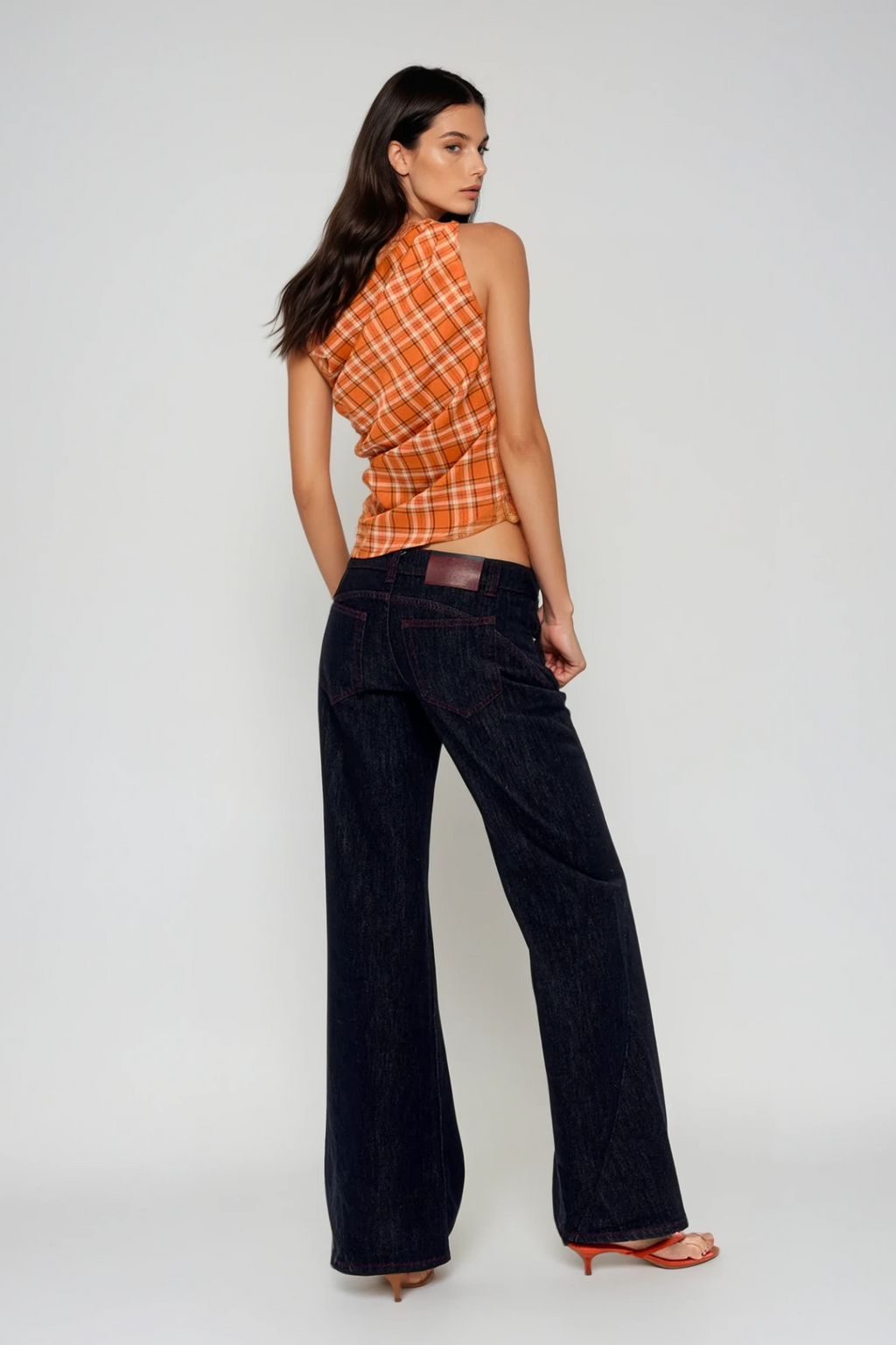 Bianca Grid One Shouder Ruch Top In Orange