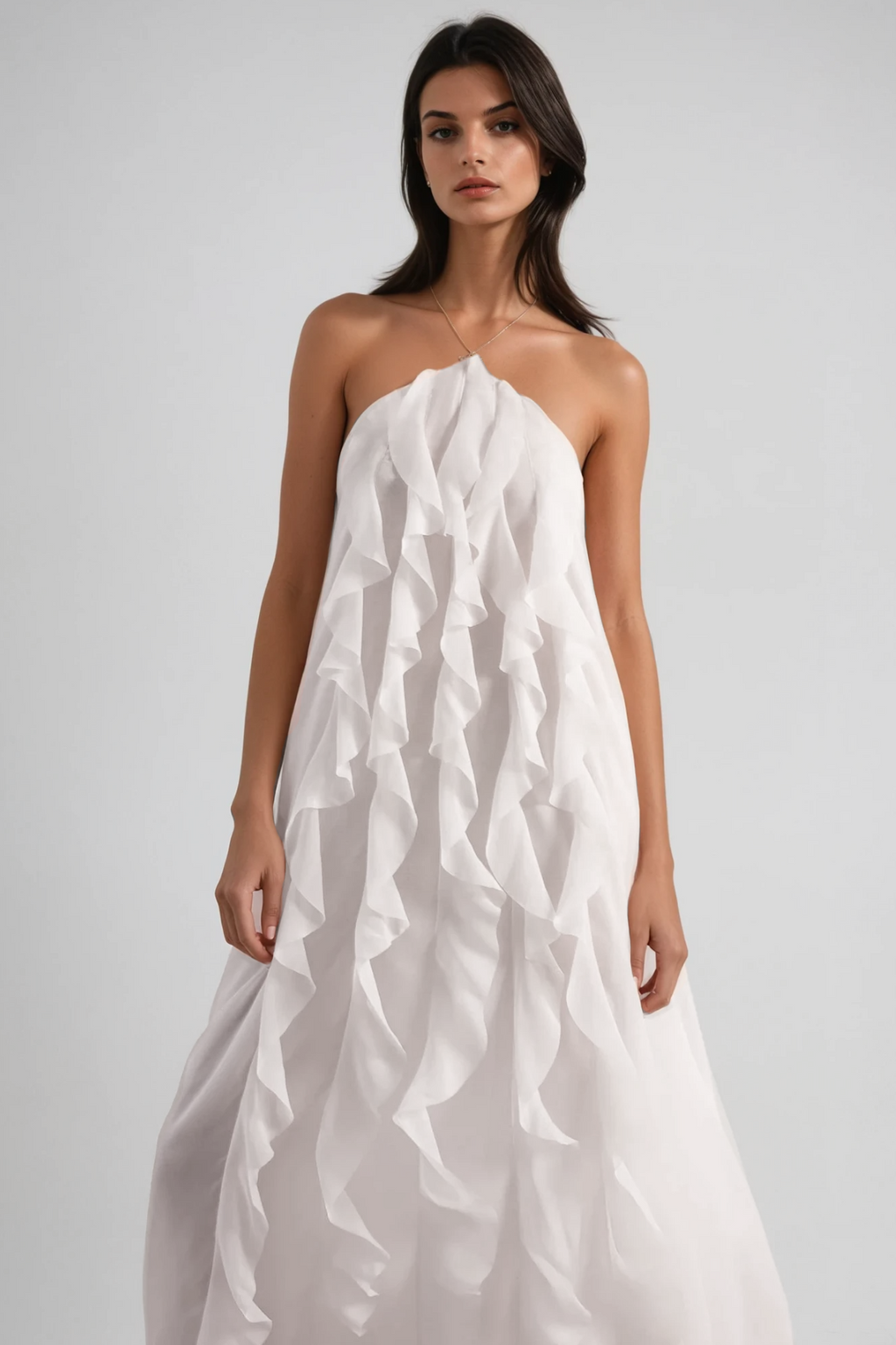 Bice Ruffle Mesh Backless Maxi Dress