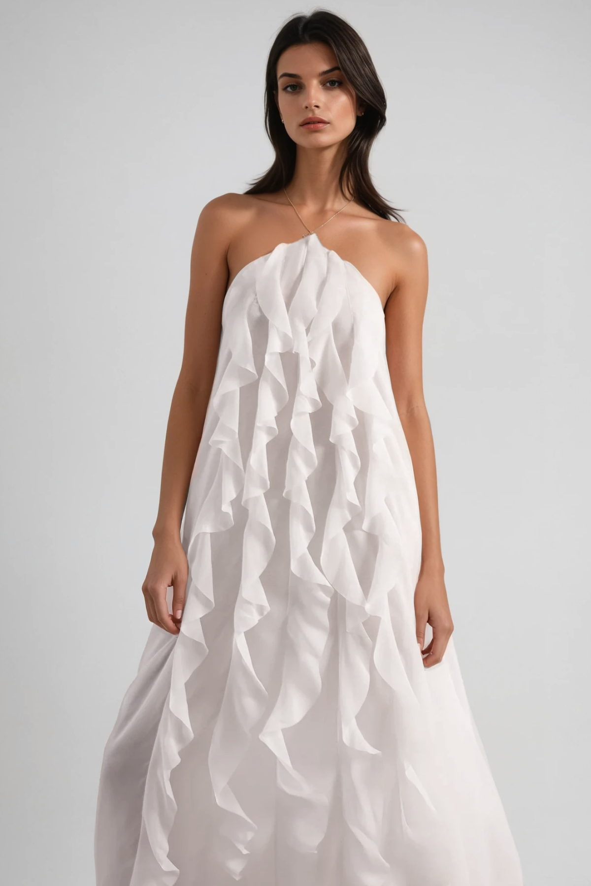 Bice Ruffle Mesh Backless Maxi Dress