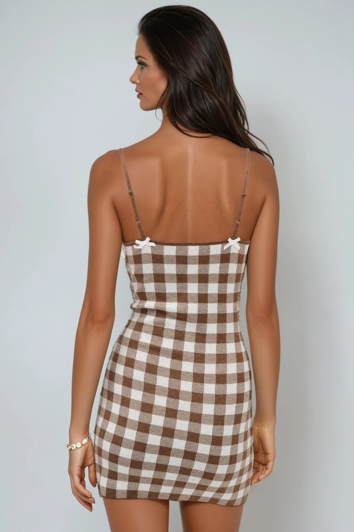 Biddy Grid Spaghetti Bodycon Mini Dress