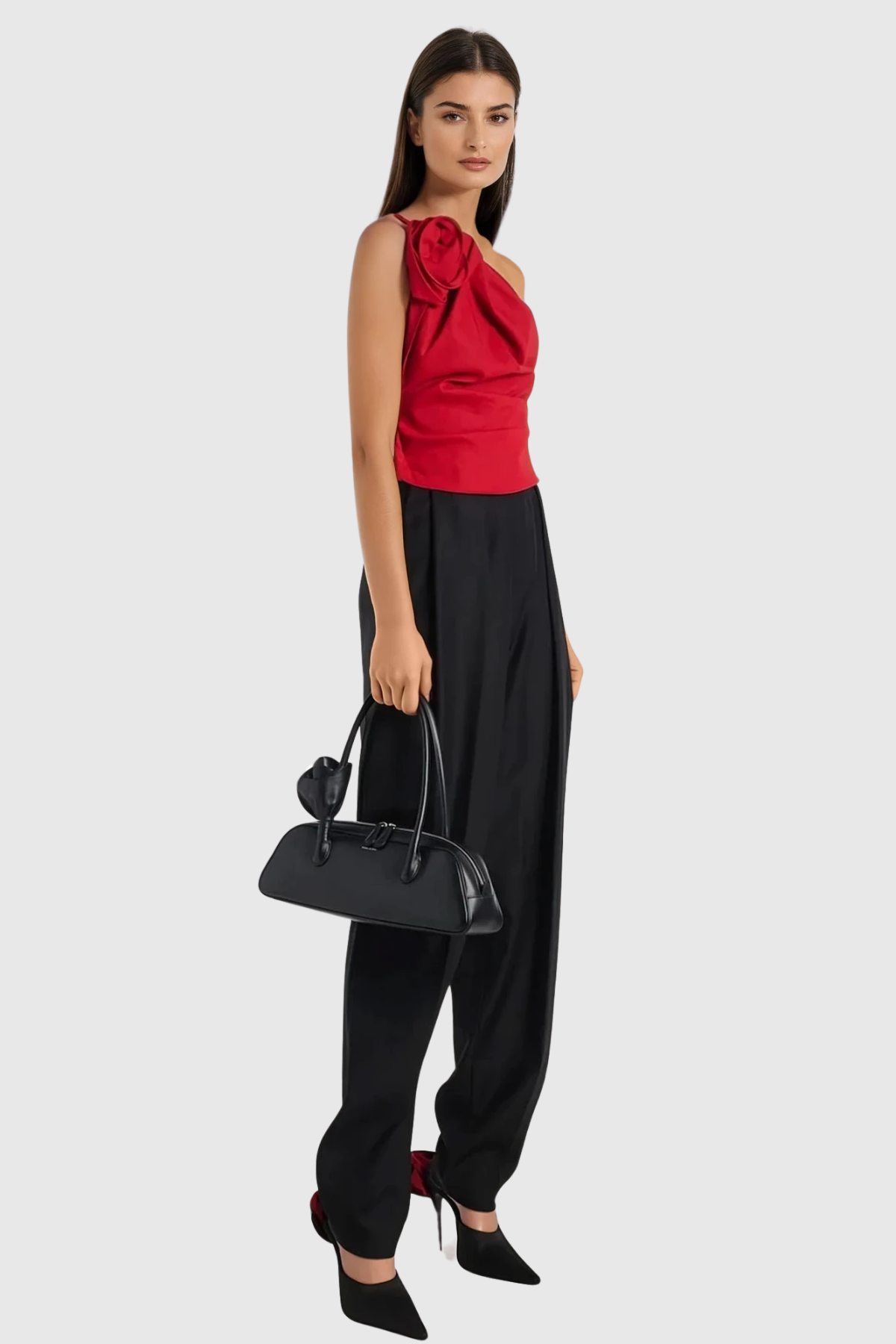 Bidziil Flower One Shouder Top In Red