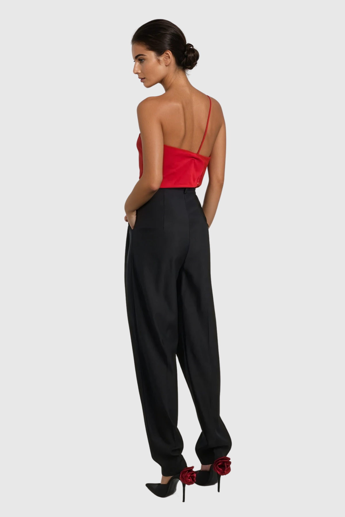 Bidziil Flower One Shouder Top In Red