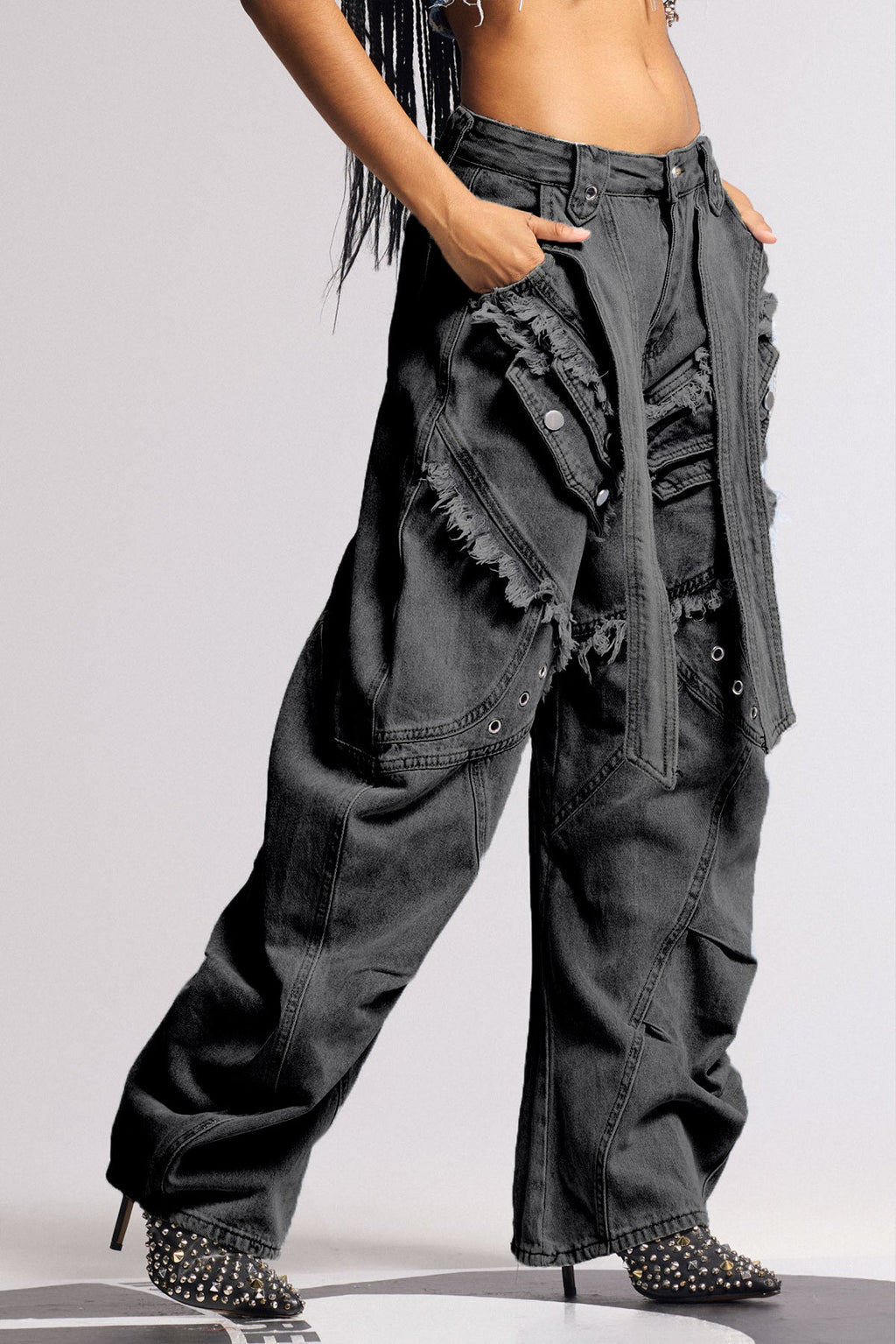 Biel Deconstruct Baggy Jeans In Black