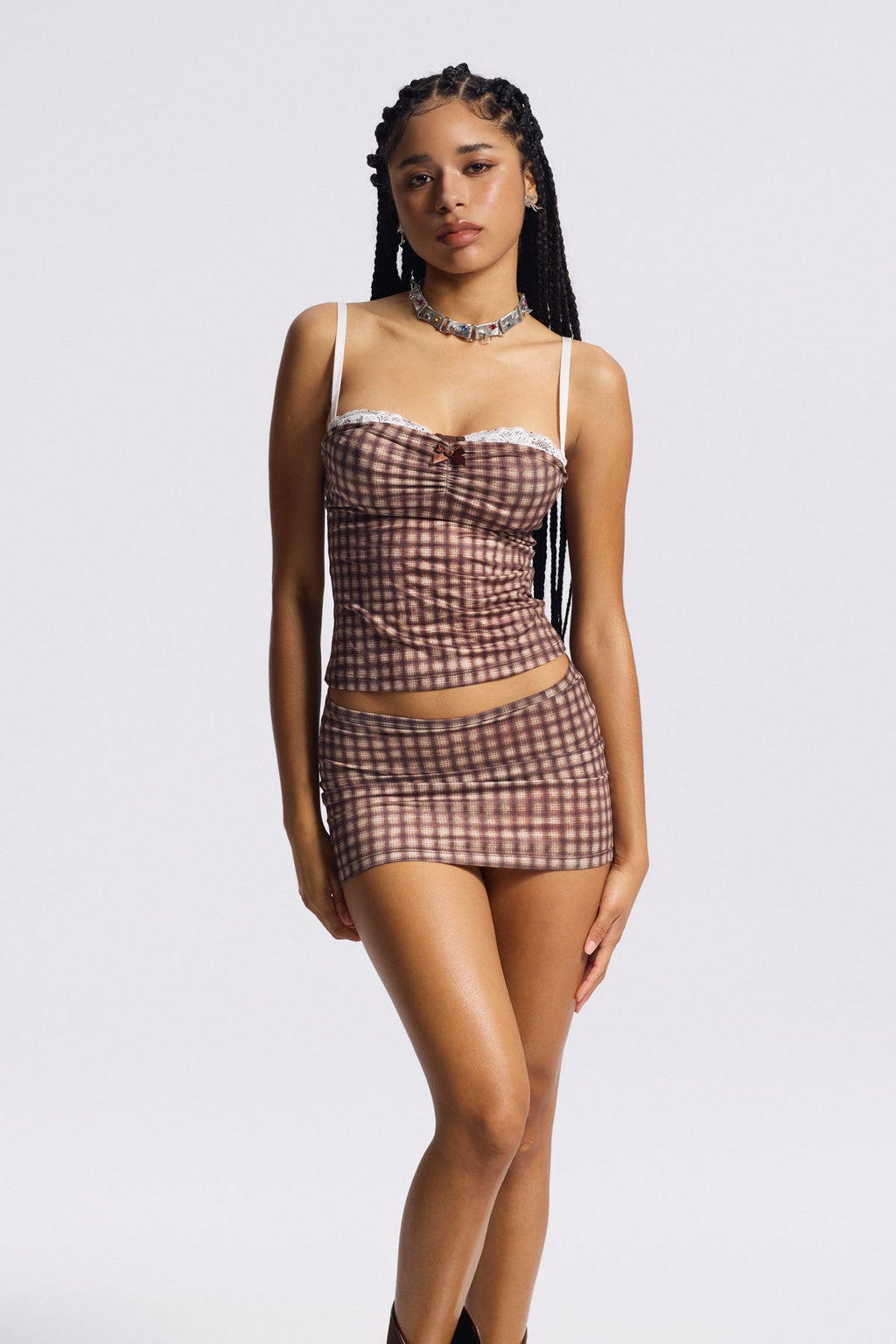 Bijou Grid Spaghetti Skirt Set