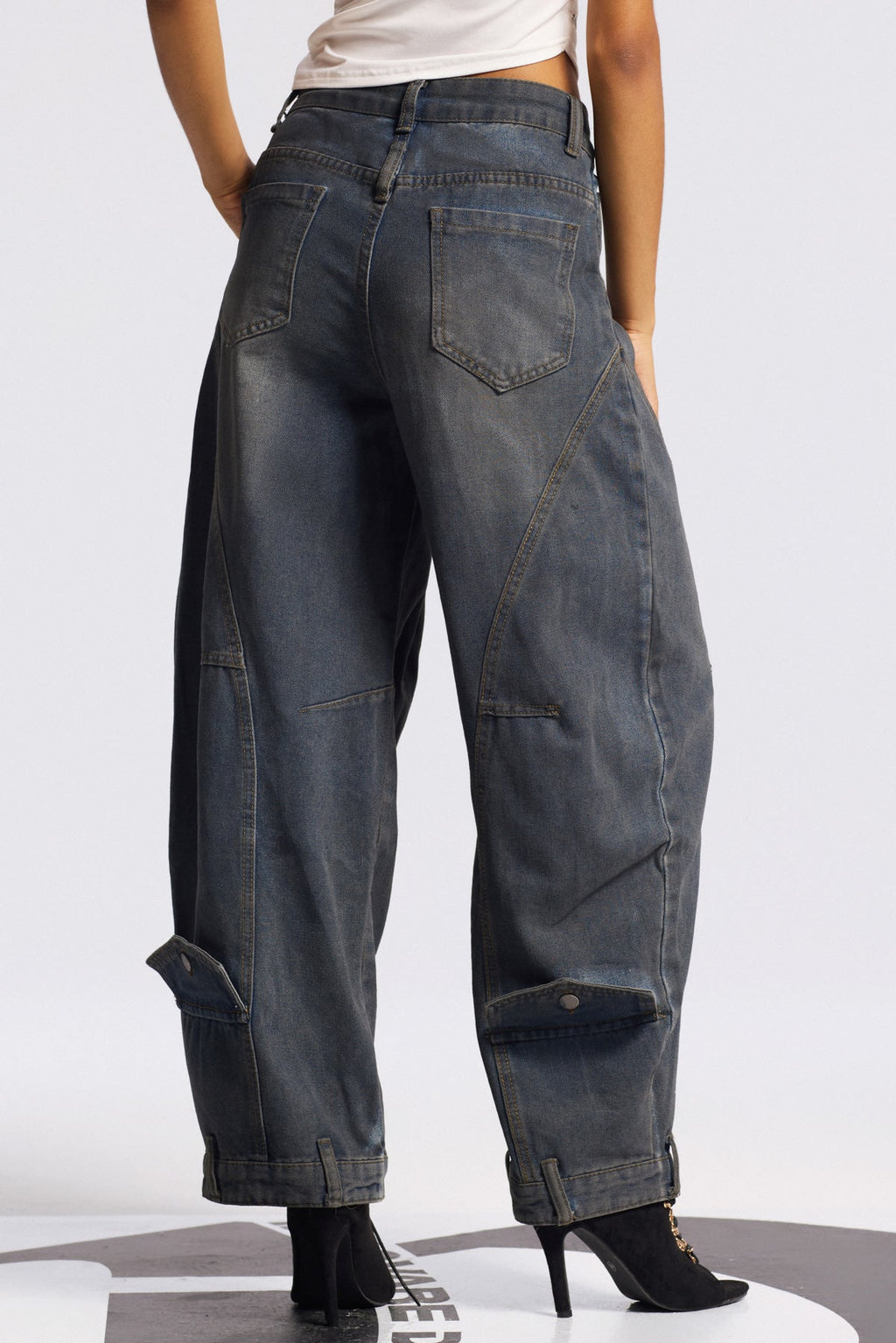 Bilal Print Asymmetric Baggy Jeans