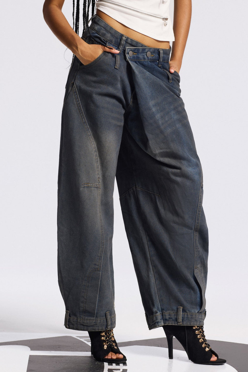 Bilal Print Asymmetric Baggy Jeans