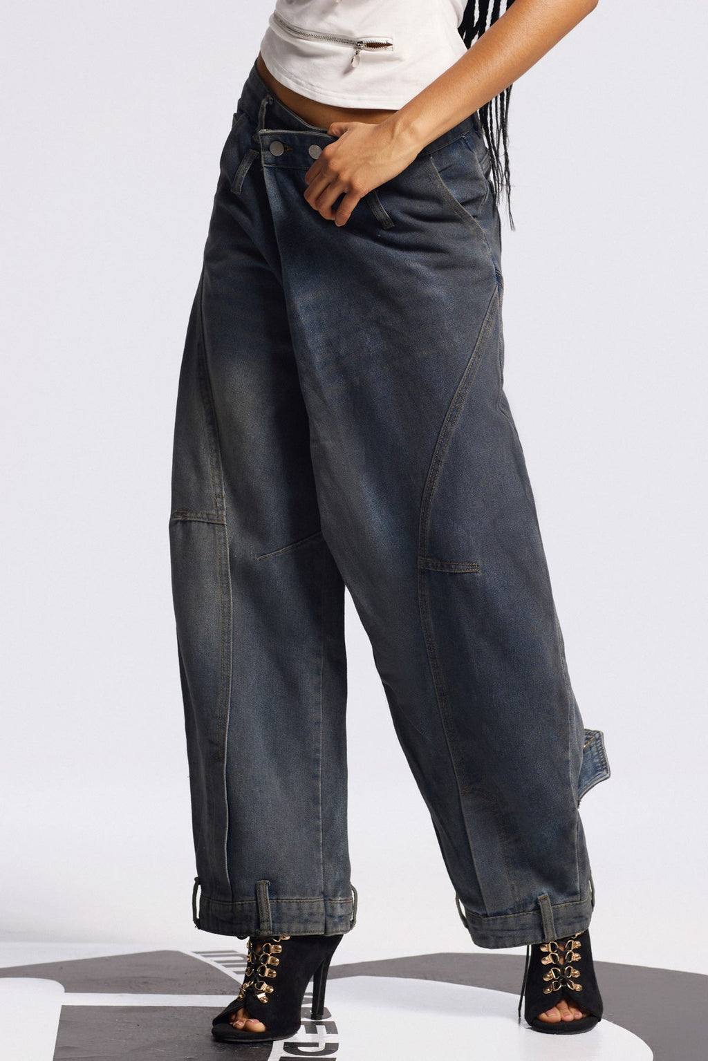 Bilal Print Asymmetric Baggy Jeans