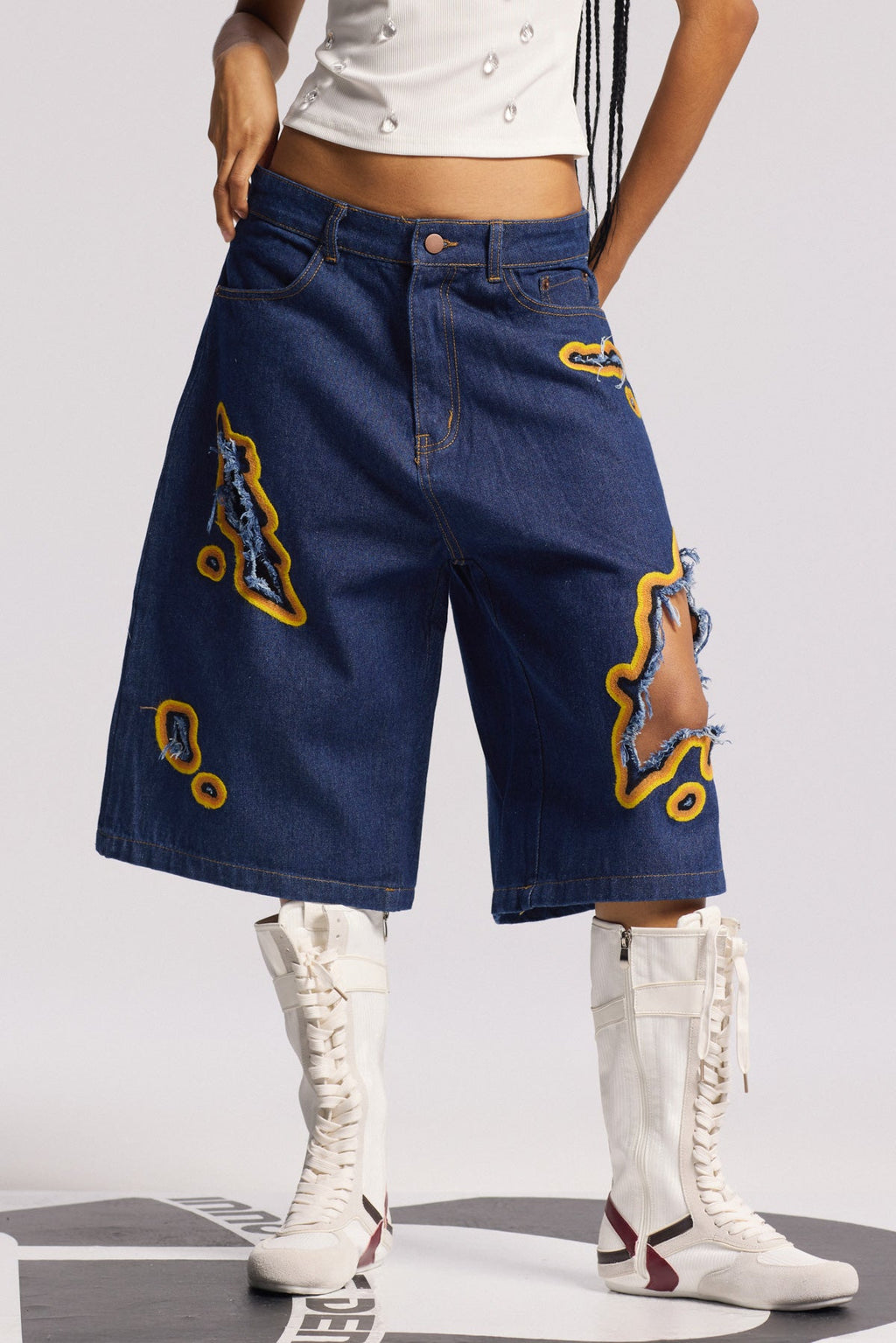 Billie Cutout Midi Jeans In Deep Blue