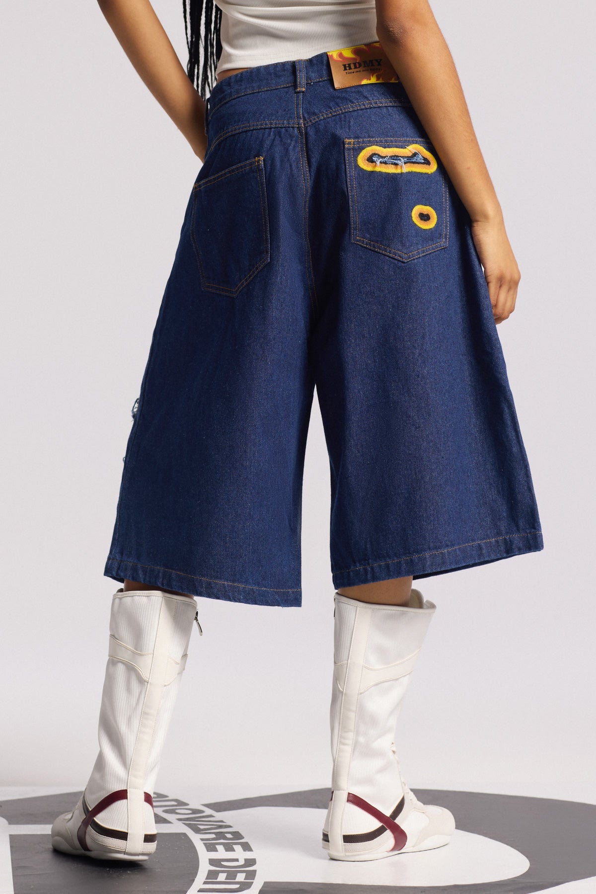 Billie Cutout Midi Jeans In Deep Blue