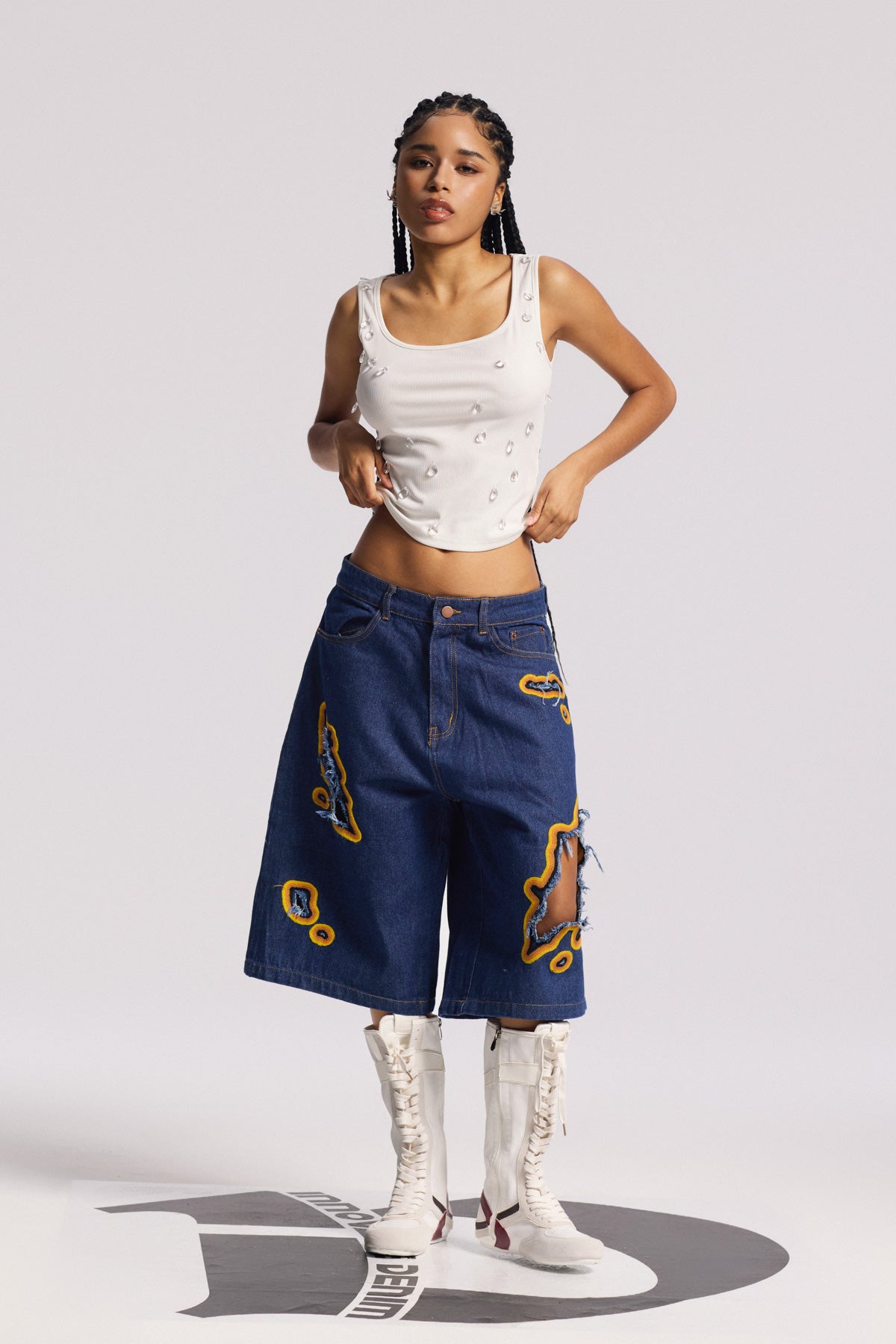 Billie Cutout Midi Jeans In Deep Blue