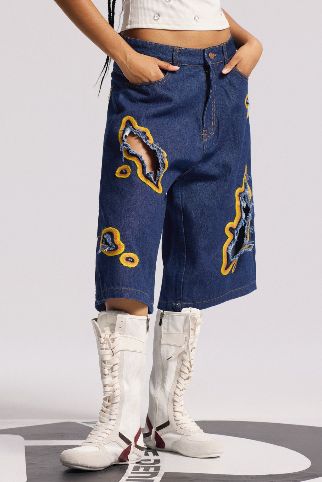 Billie Cutout Midi Jeans In Deep Blue