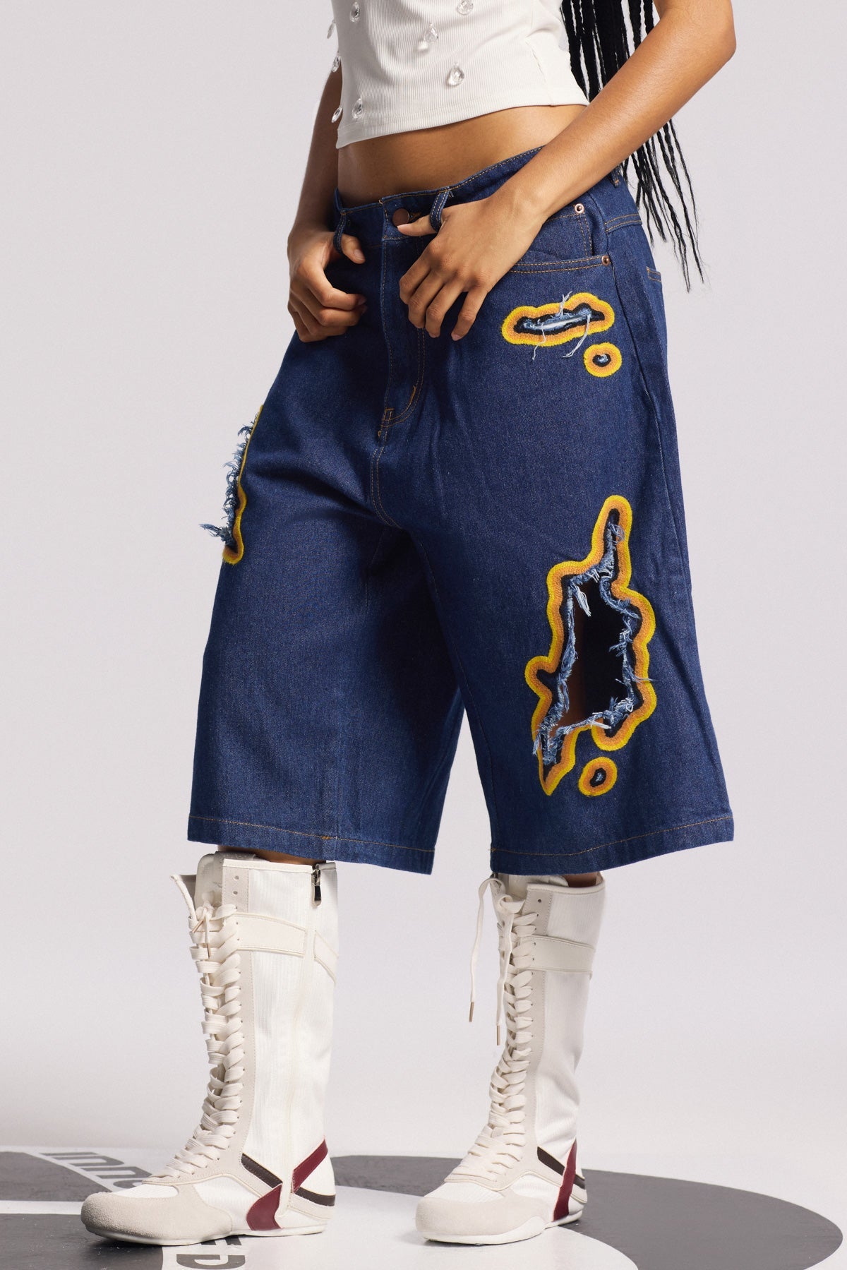 Billie Cutout Midi Jeans In Deep Blue