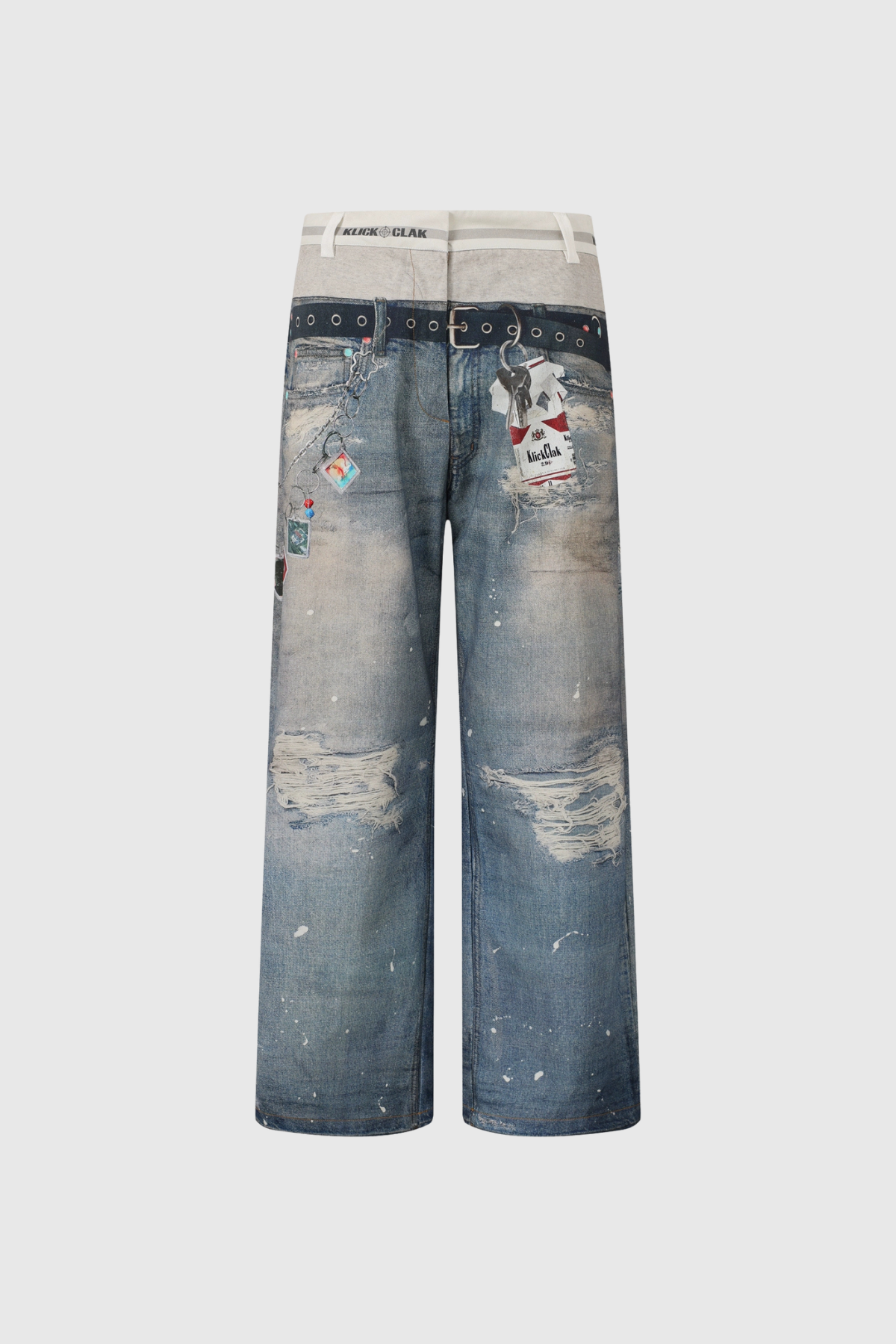 Birdie Deconstruct Print Wide Leg Jeans