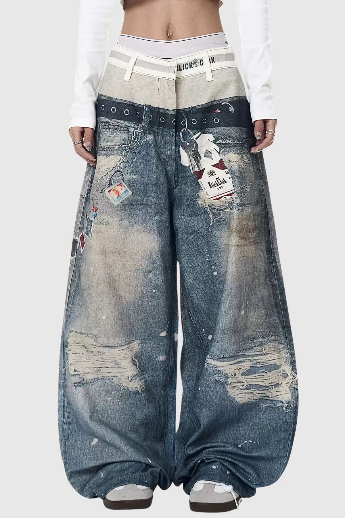 Birdie Deconstruct Print Wide Leg Jeans