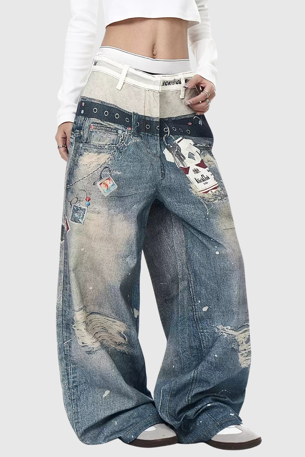 Birdie Deconstruct Print Wide Leg Jeans