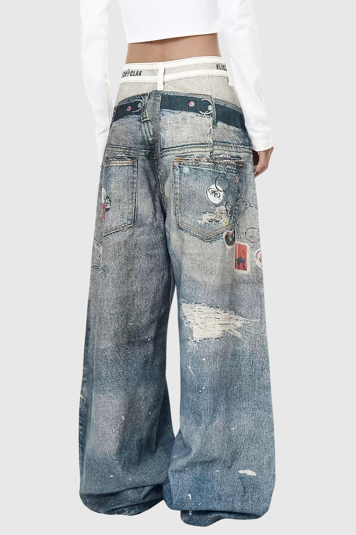 Birdie Deconstruct Print Wide Leg Jeans