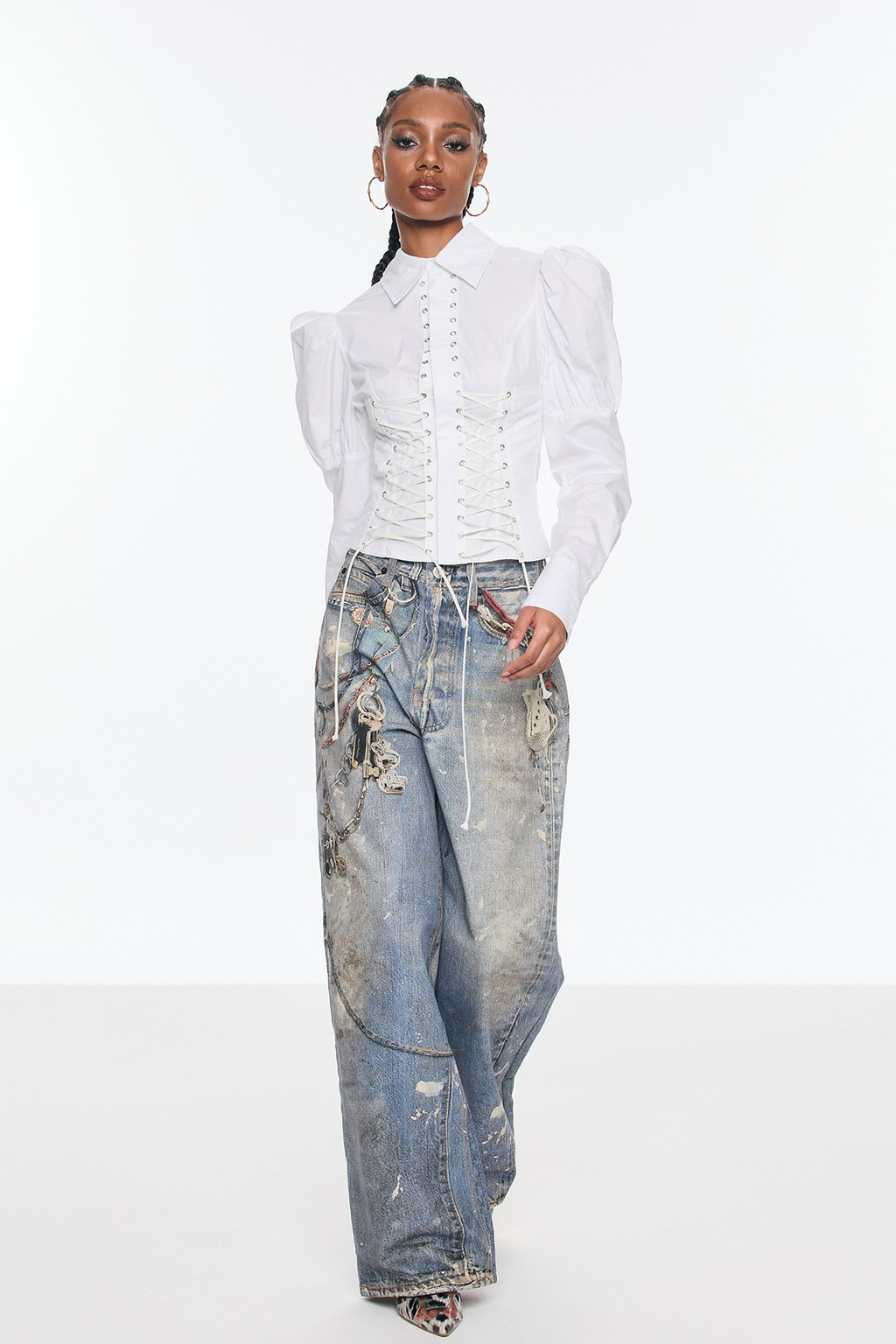 Birdie Print Wide Leg Jeans