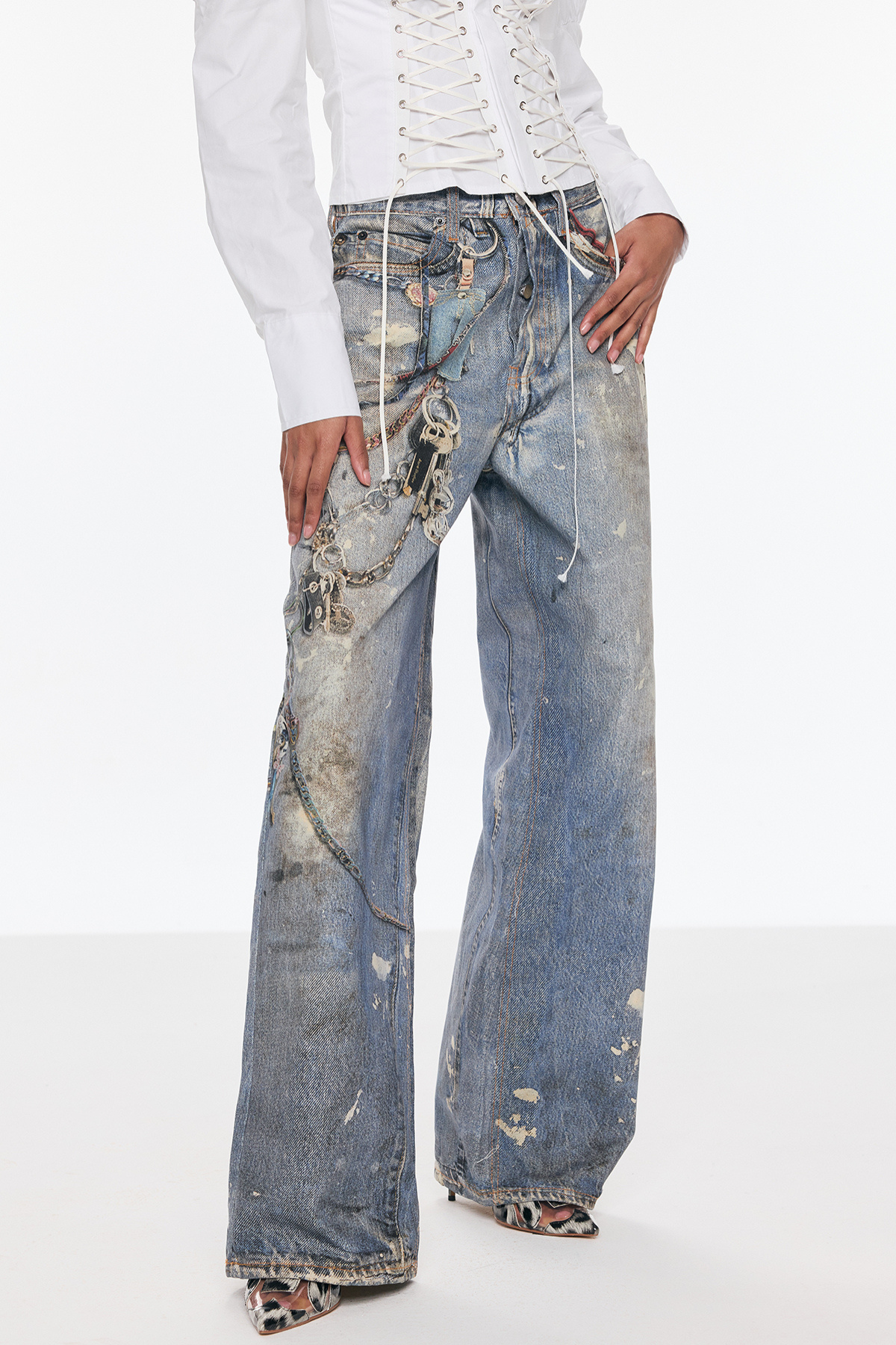 Birdie Print Wide Leg Jeans