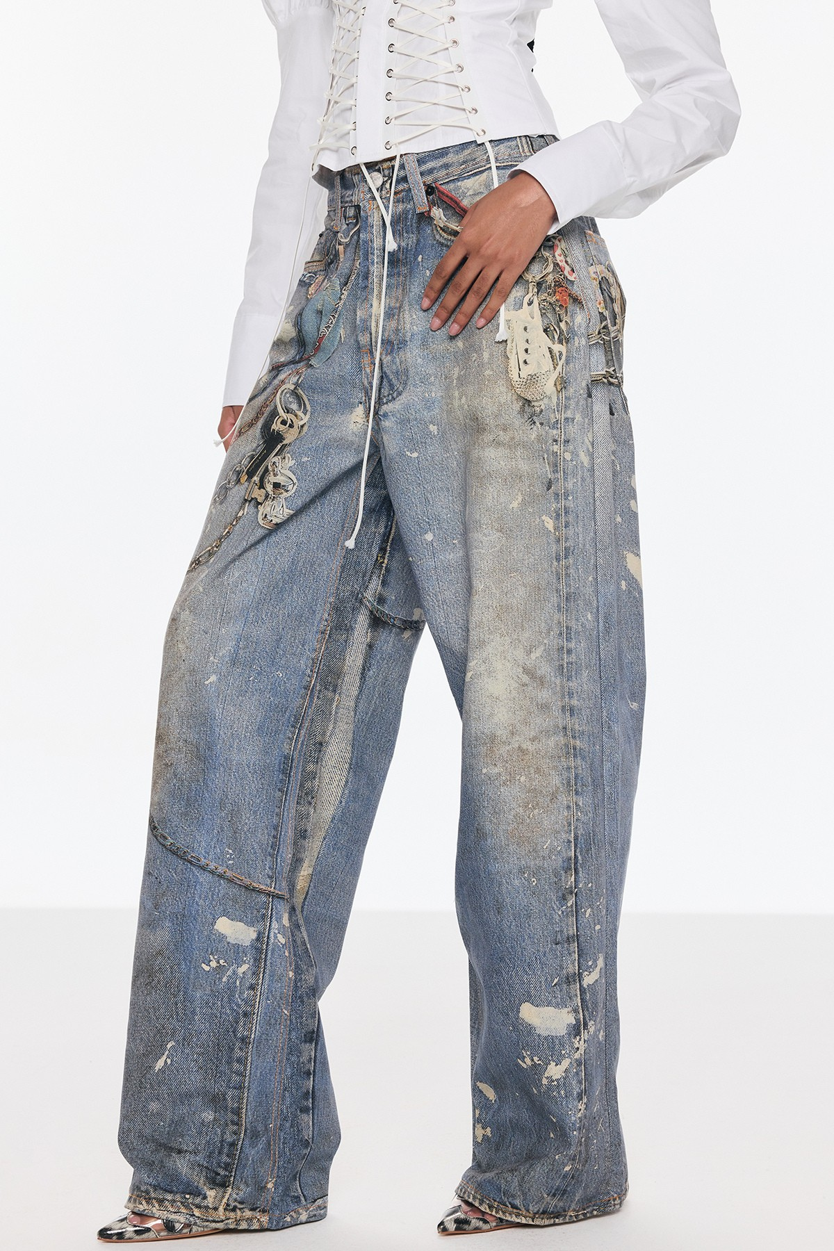 Birdie Print Wide Leg Jeans