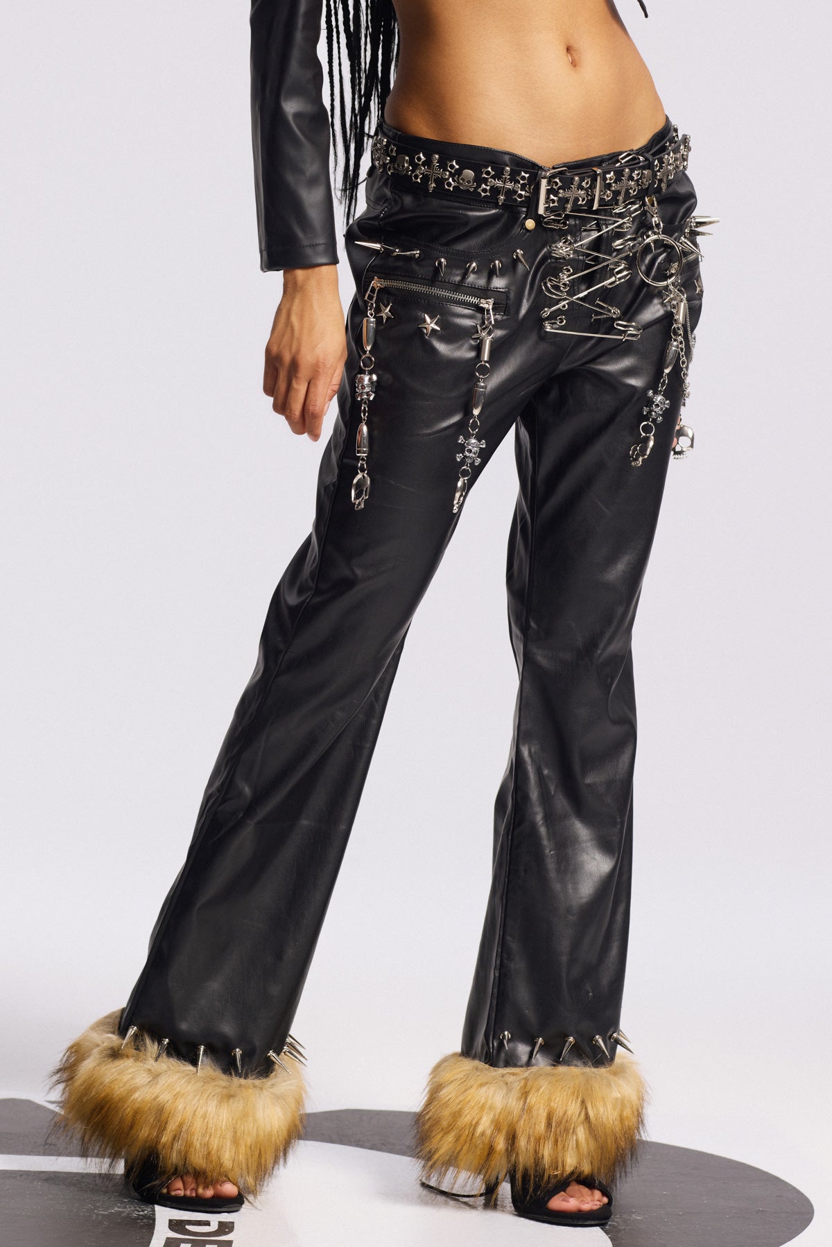 Bishop Faux Fur Paperclip Leather Pants
