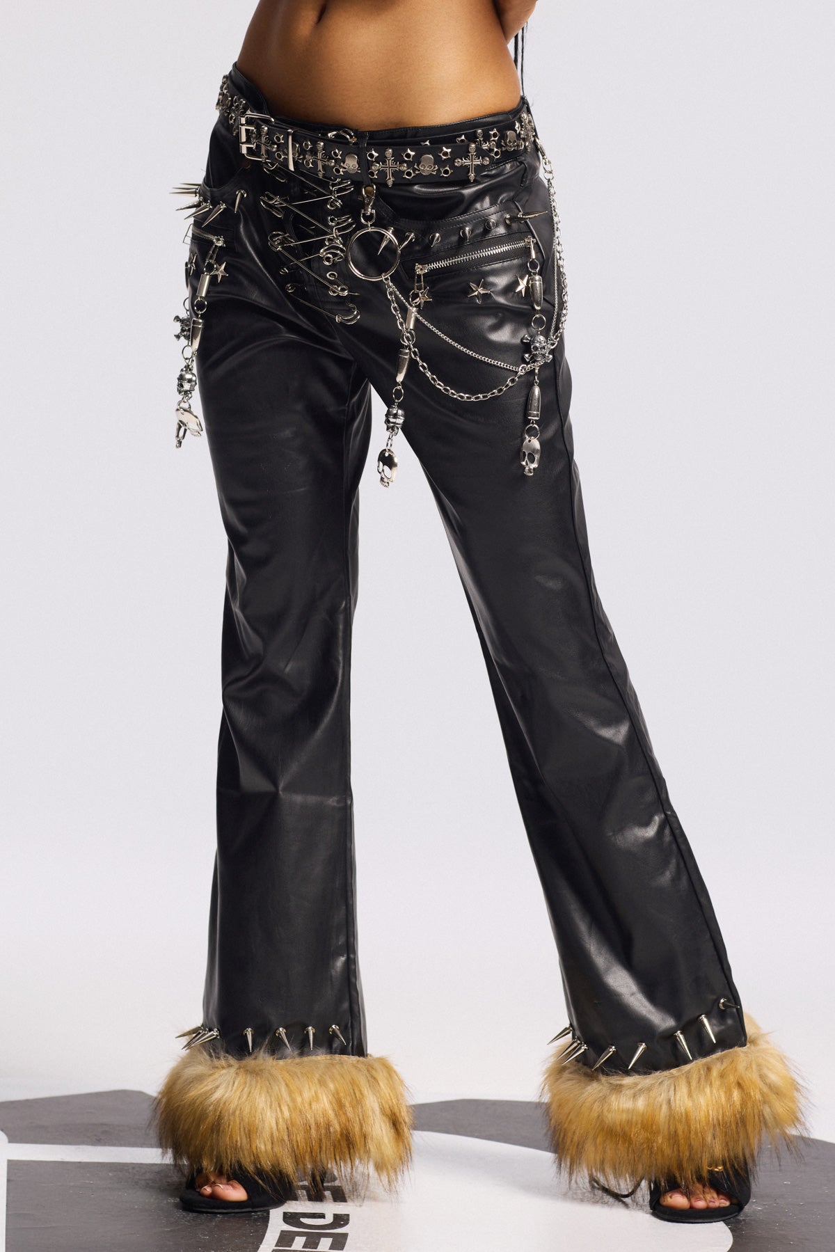 Bishop Faux Fur Paperclip Leather Pants