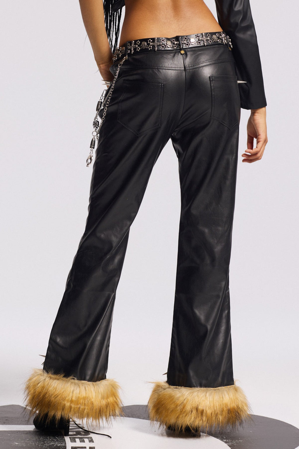Bishop Faux Fur Paperclip Leather Pants