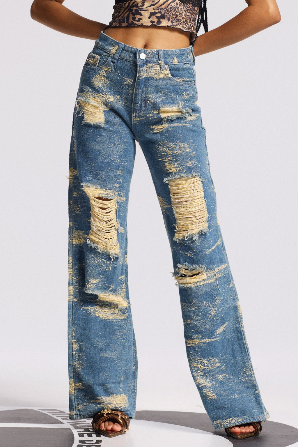 Bistra Tie Dye Ripped Straight Jeans In Blue