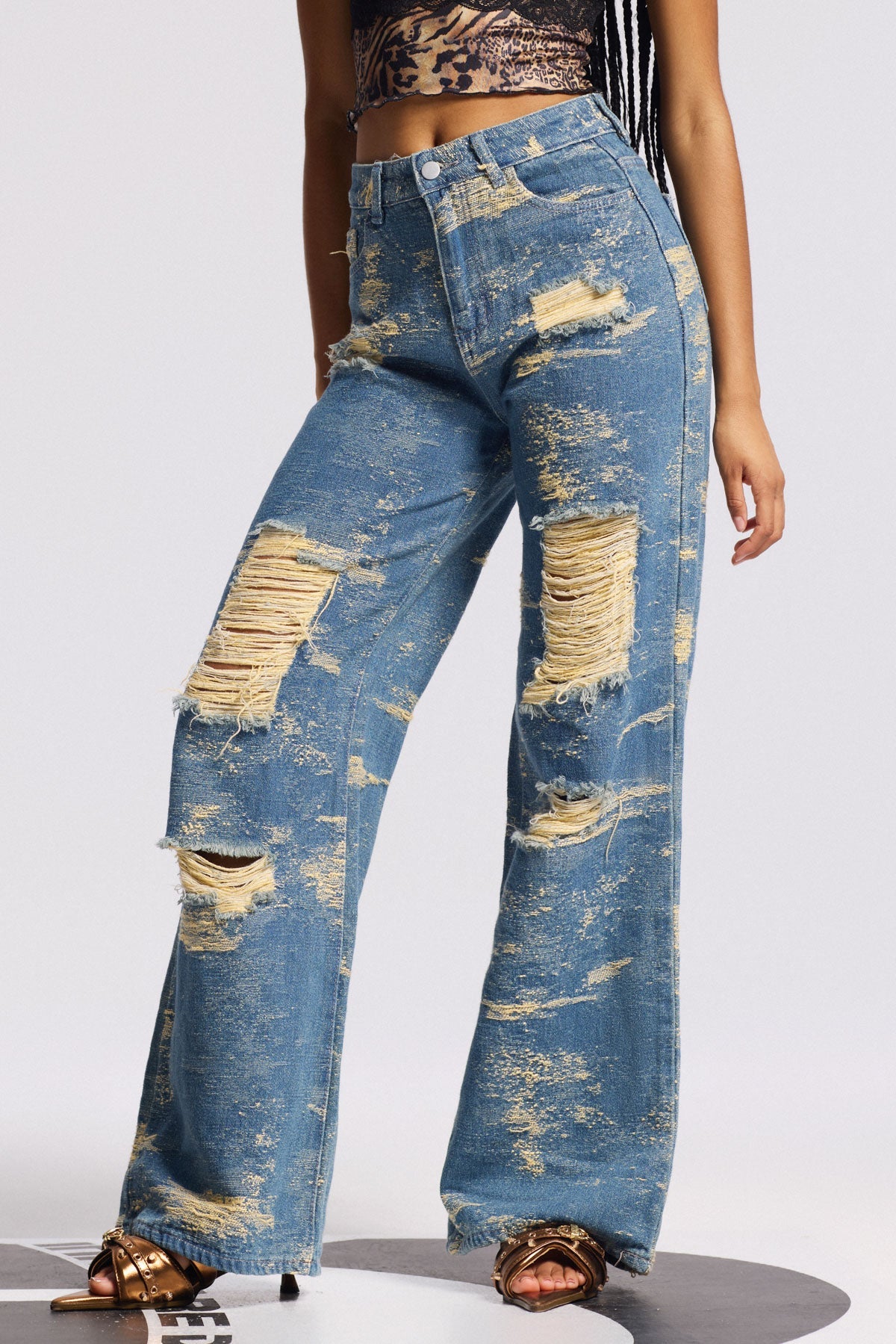 Bistra Tie Dye Ripped Straight Jeans In Blue
