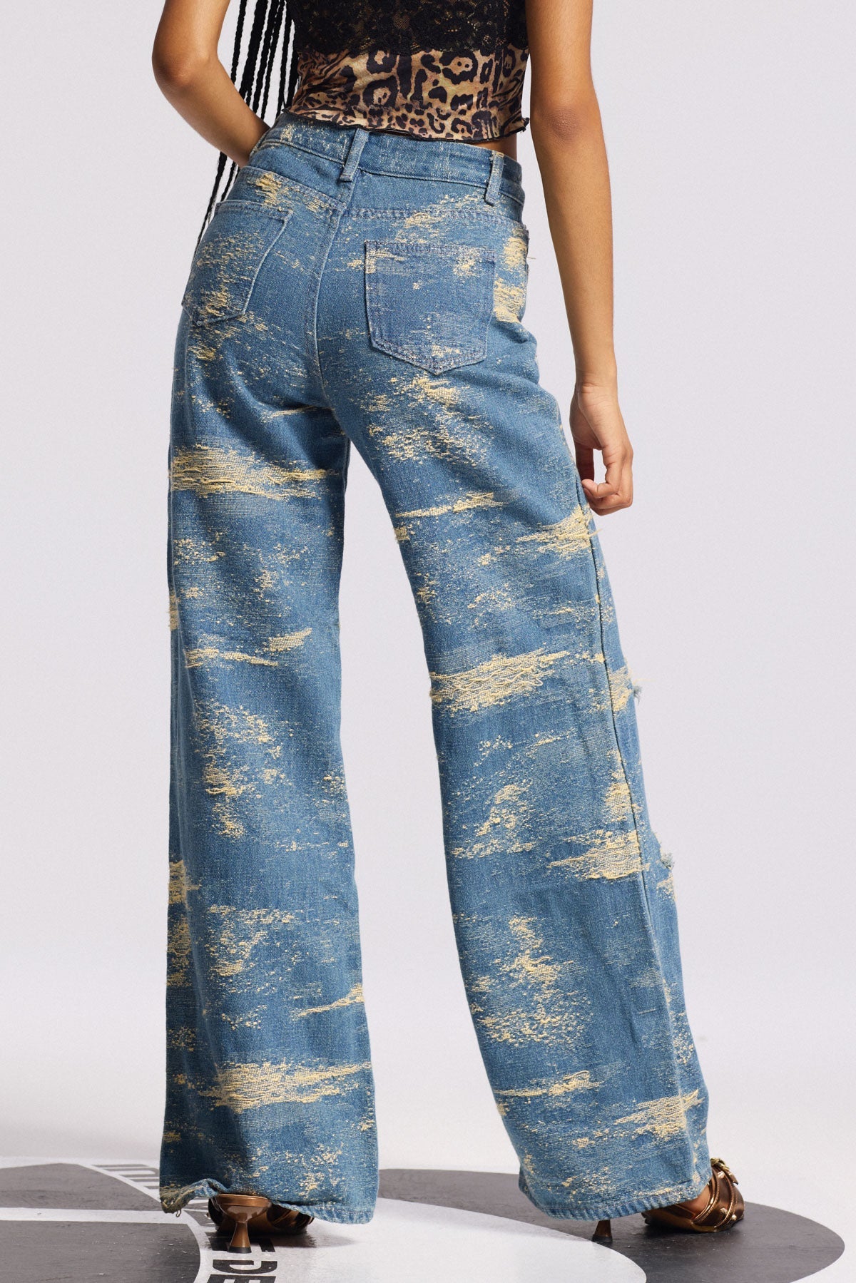 Bistra Tie Dye Ripped Straight Jeans In Blue