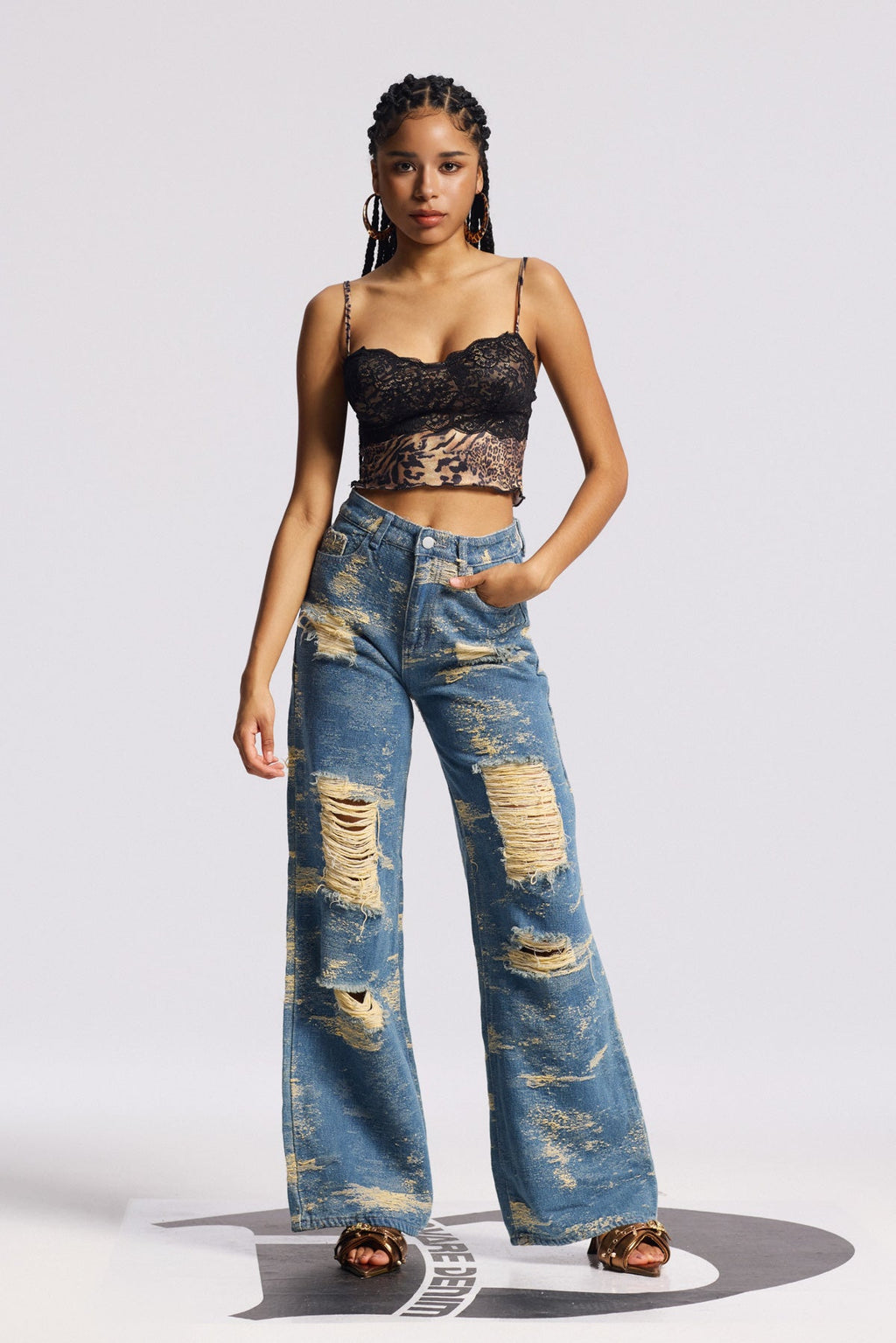 Bistra Tie Dye Ripped Straight Jeans In Blue