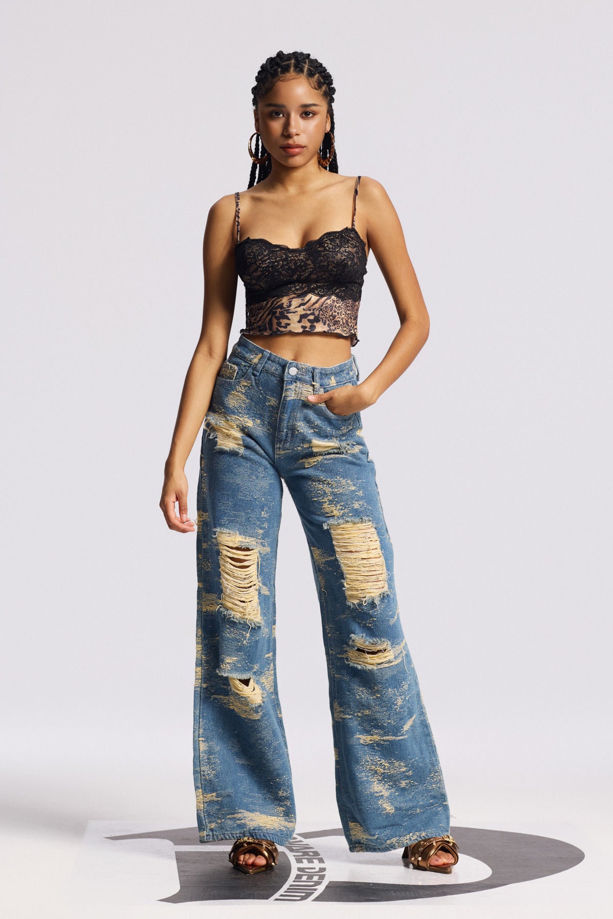 Bistra Tie Dye Ripped Straight Jeans In Blue