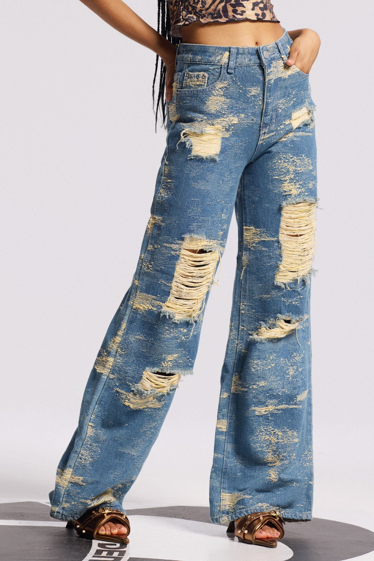 Bistra Tie Dye Ripped Straight Jeans In Blue