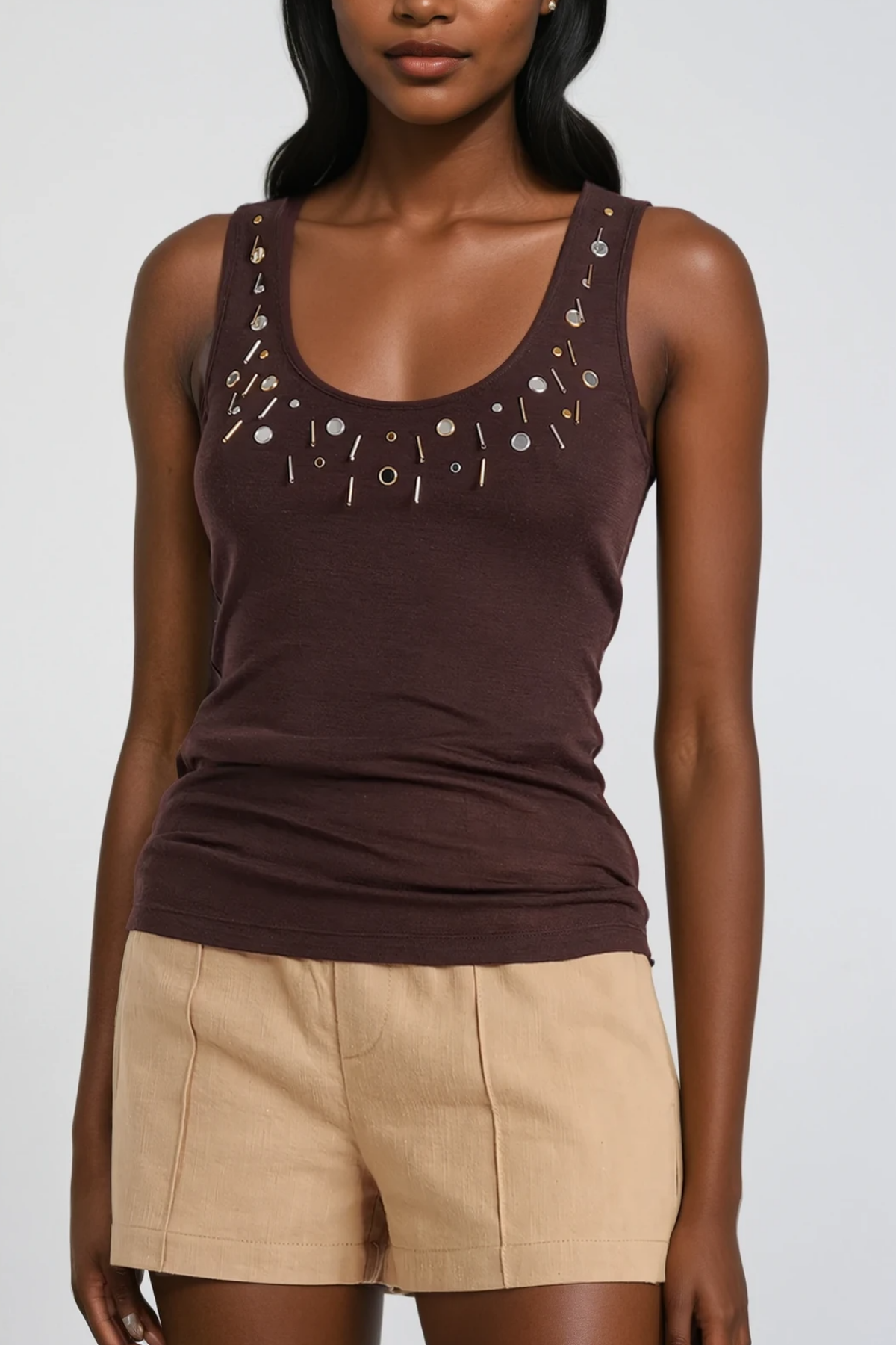 Bjǫrg Embellished Sleeveless Top In Brown