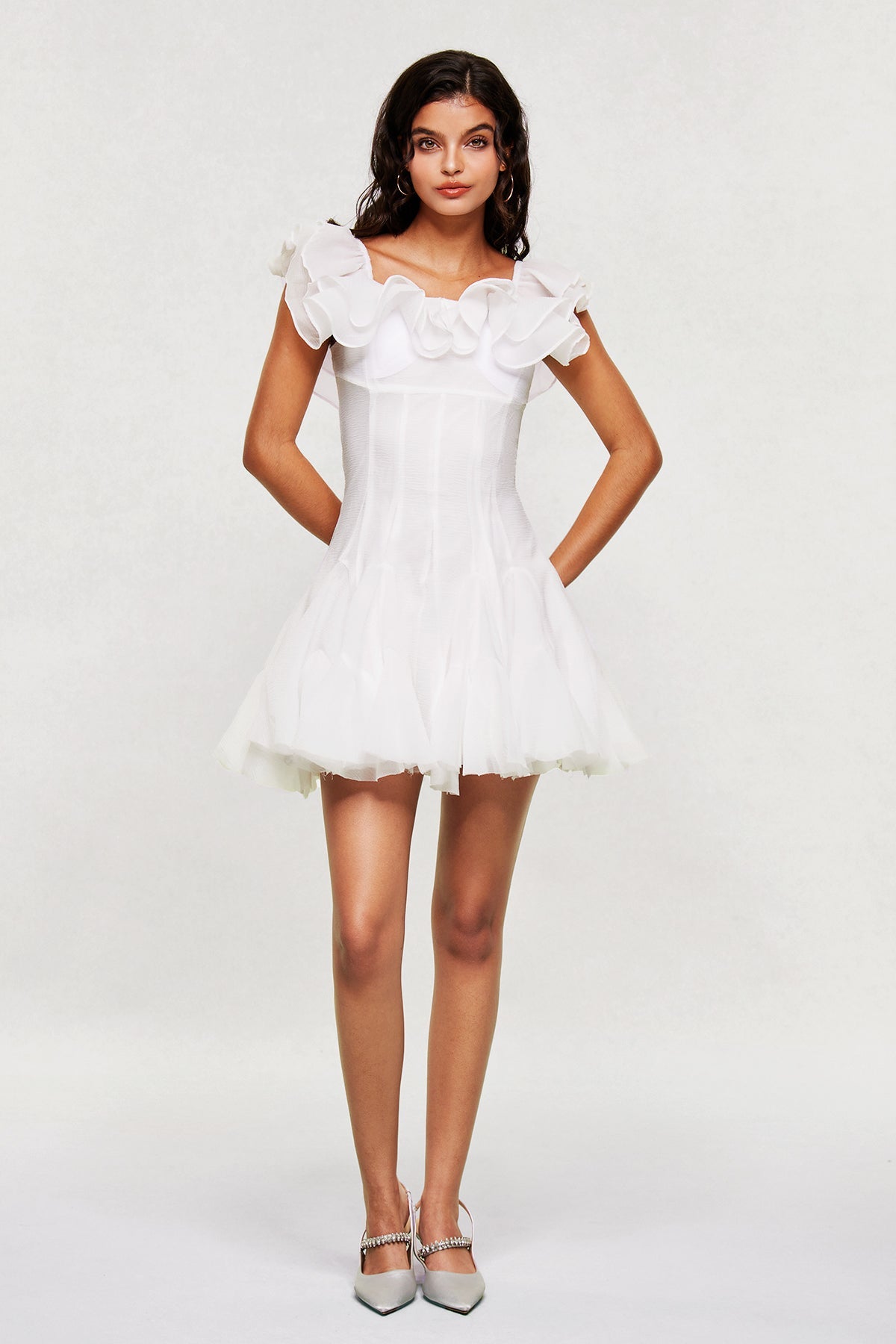 Blago Ruffle Corset Mini Dress In White