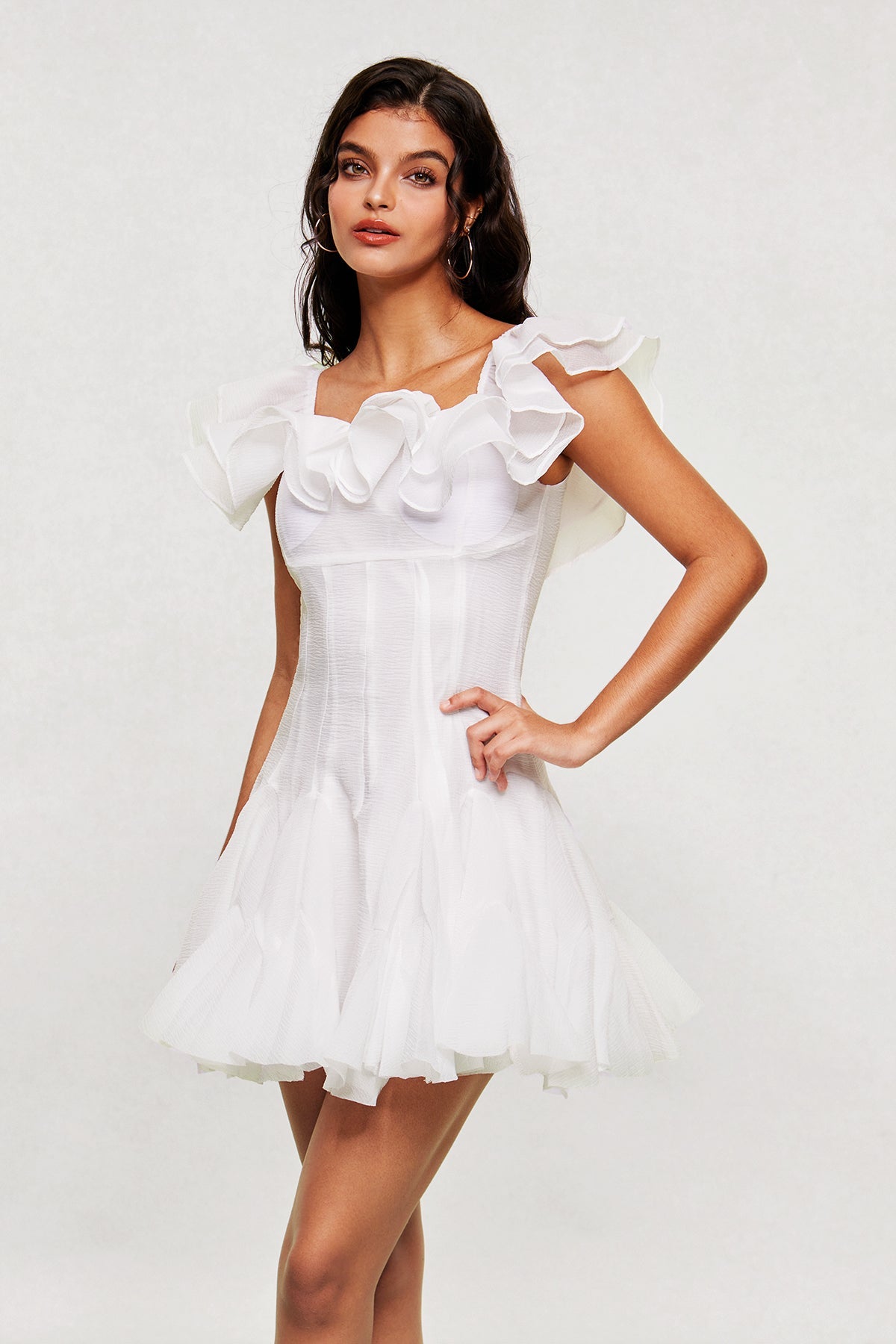 Blago Ruffle Corset Mini Dress In White