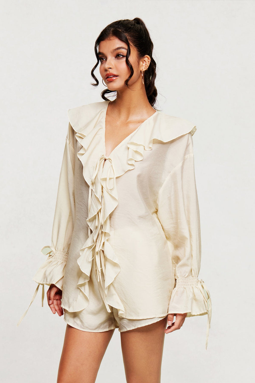 Blagoje Drawstring Ruffle Pants Set