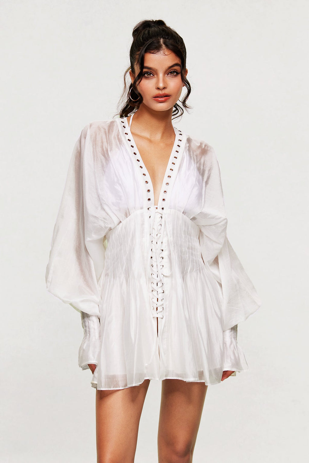 Blagoslav Balloon Sleeve Lace Up Mini Dress