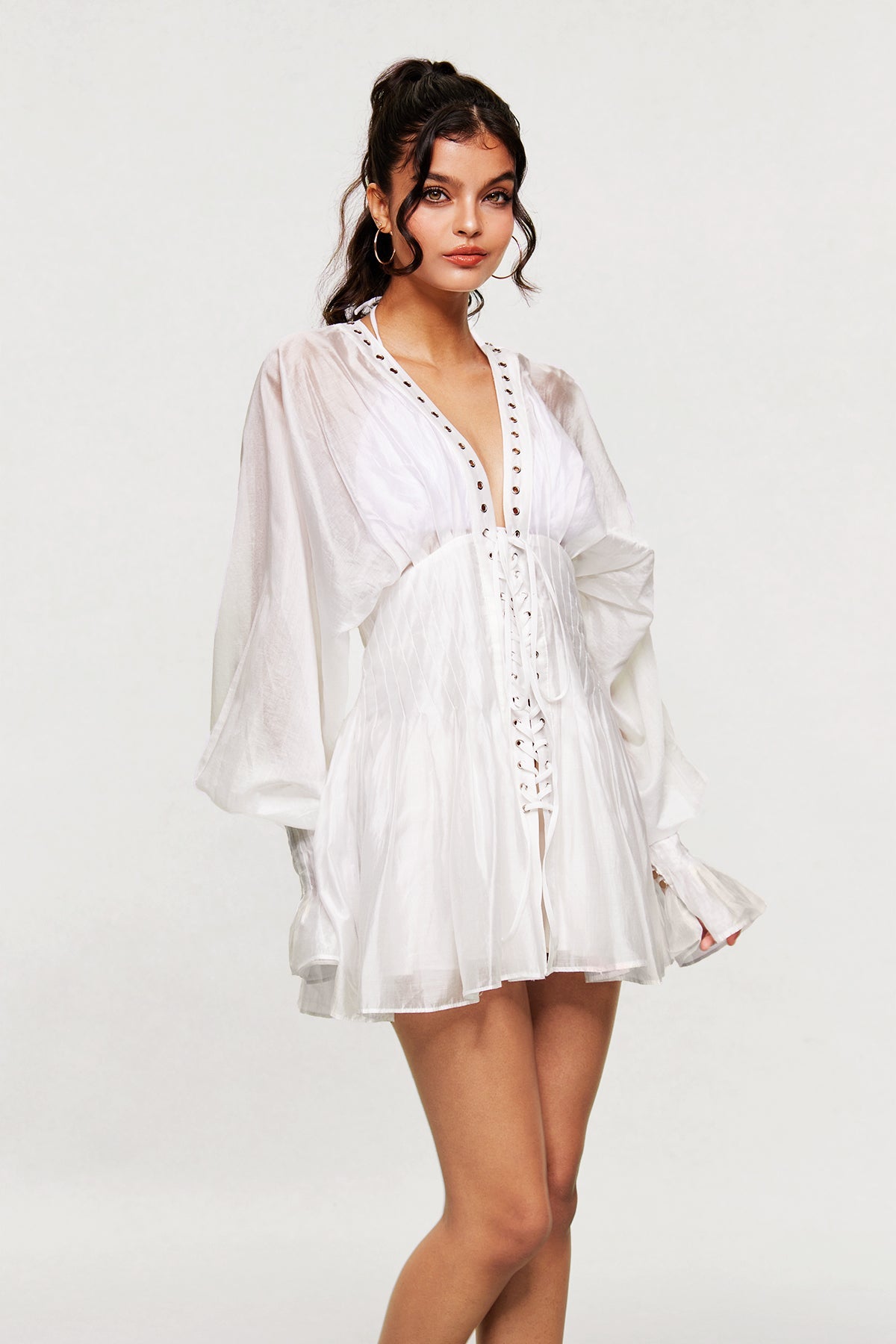 Blagoslav Balloon Sleeve Lace Up Mini Dress