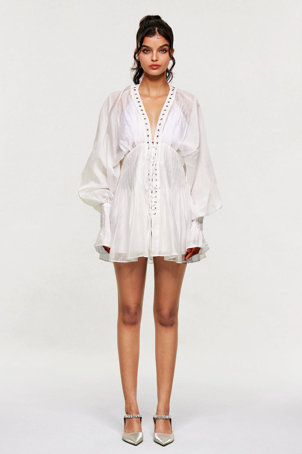 Blagoslav Balloon Sleeve Lace Up Mini Dress