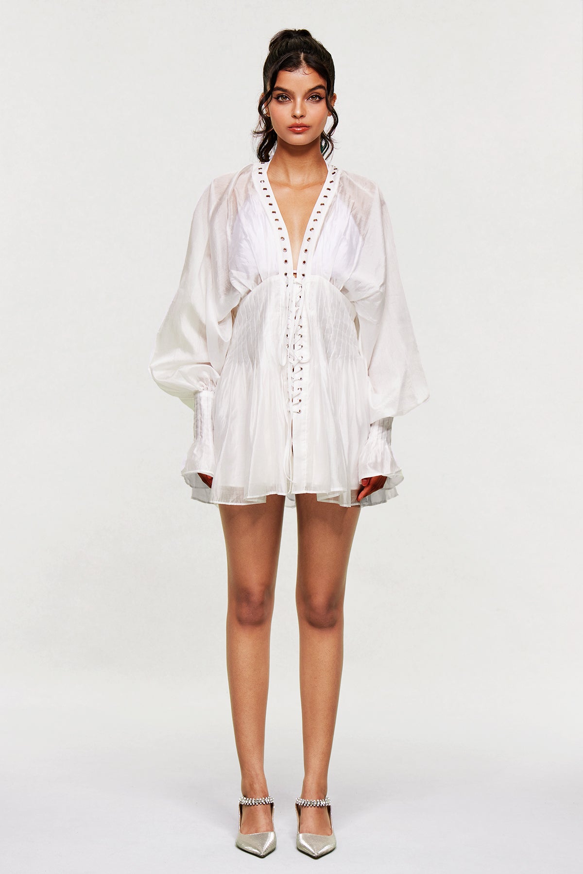 Blagoslav Balloon Sleeve Lace Up Mini Dress