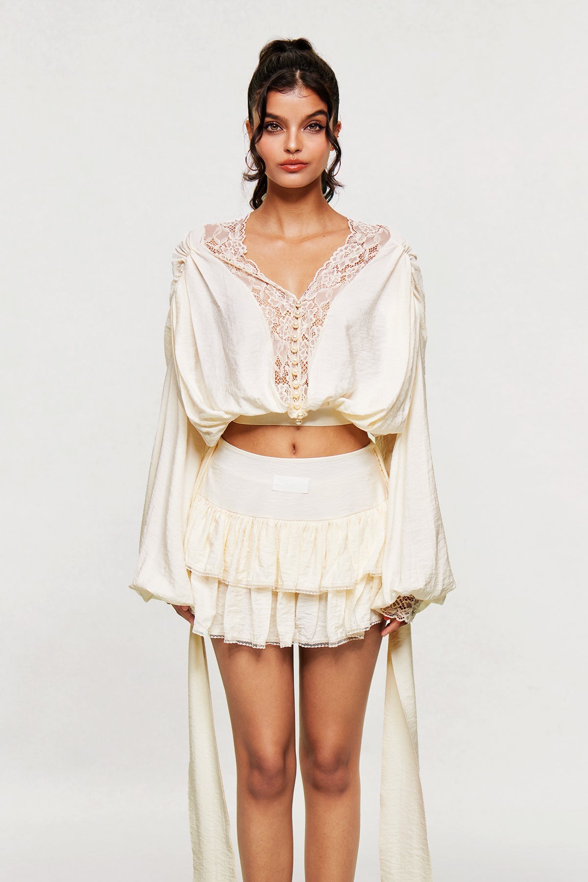 Blagovest Lace Ruch Ruffle Skirt Set