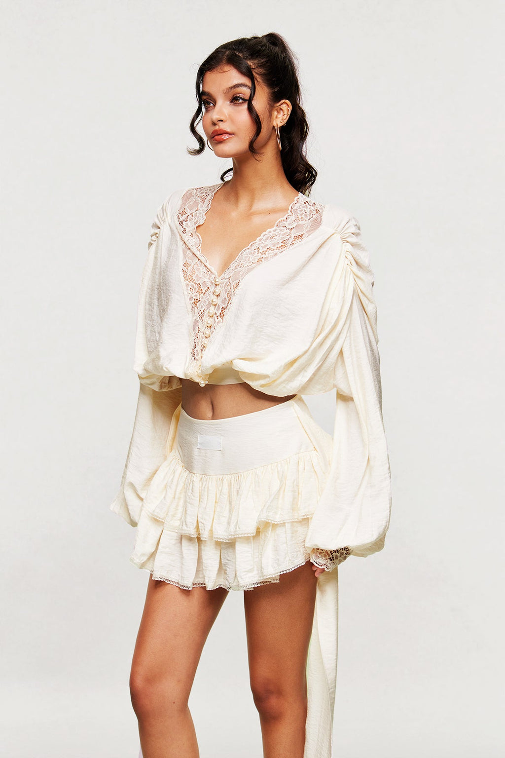 Blagovest Lace Ruch Ruffle Skirt Set