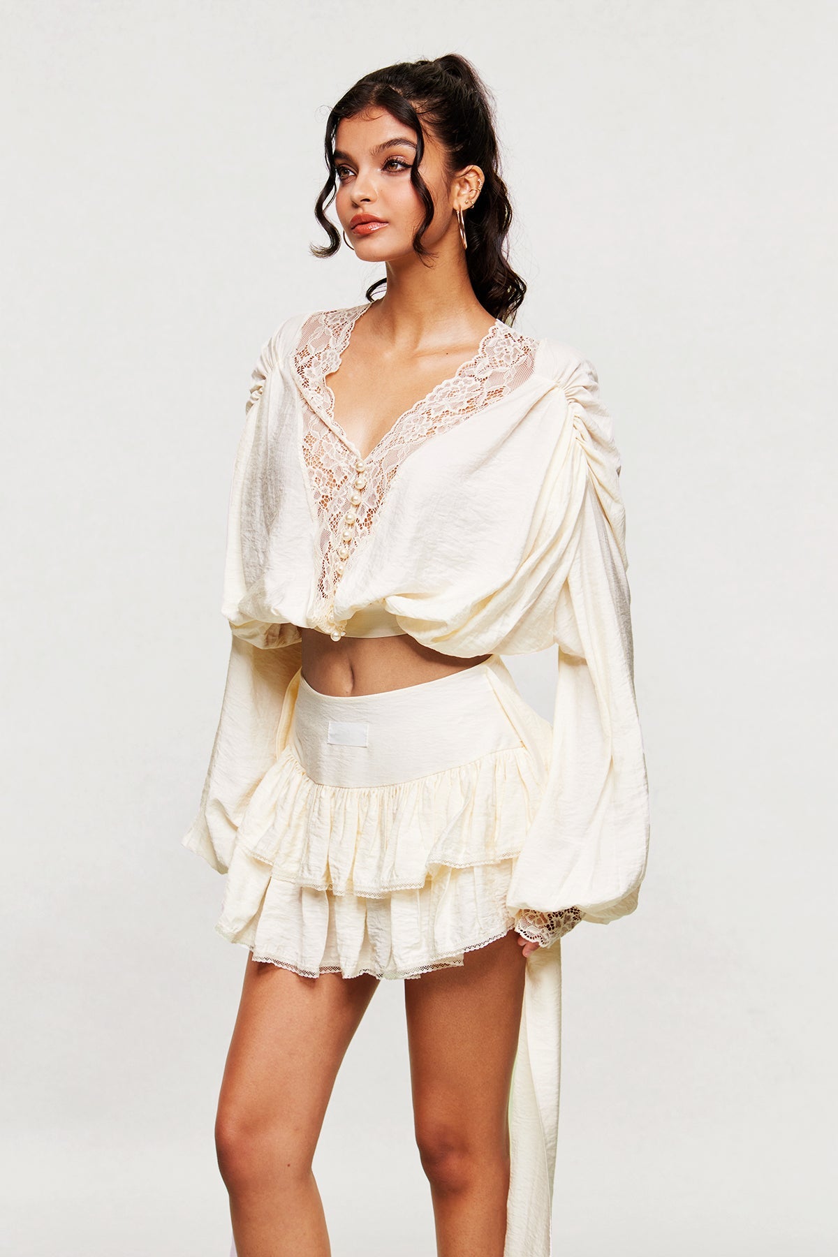 Blagovest Lace Ruch Ruffle Skirt Set