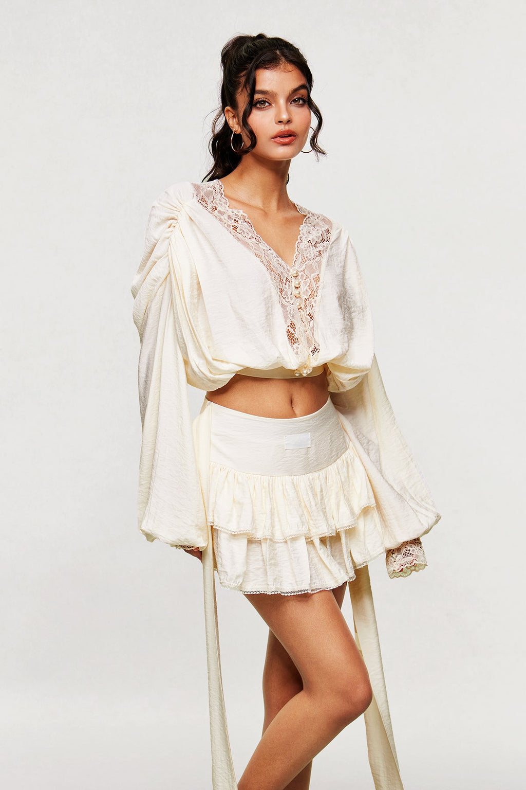 Blagovest Lace Ruch Ruffle Skirt Set