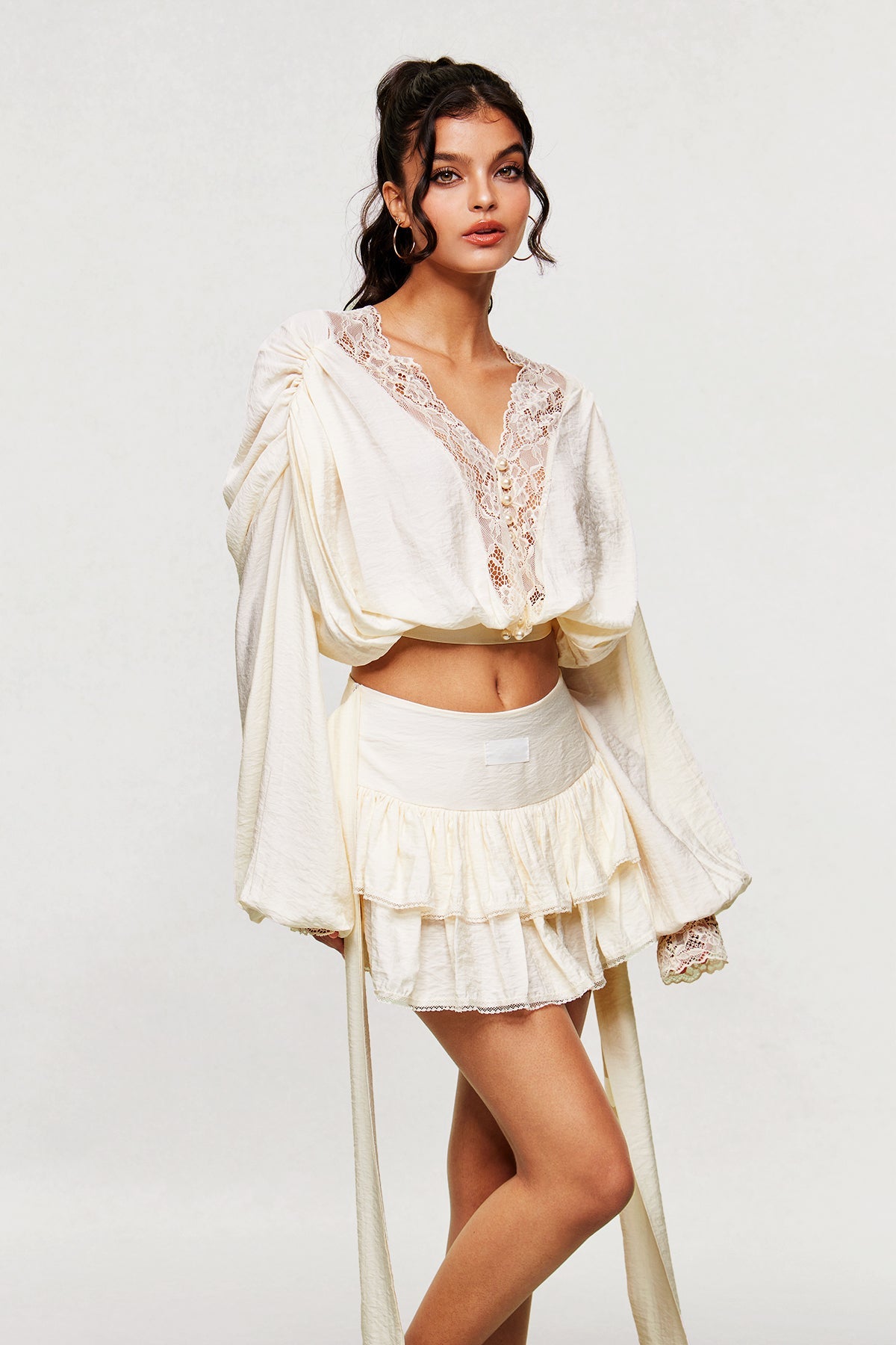 Blagovest Lace Ruch Ruffle Skirt Set